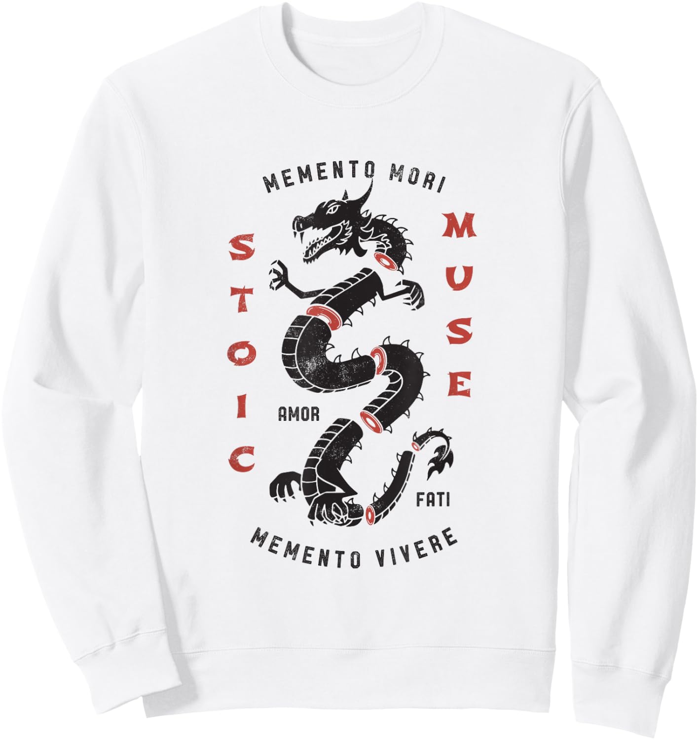 Stoic Quote | Memento Mori | Dragon Graphic Sweatshirt - Sweatshirt | White