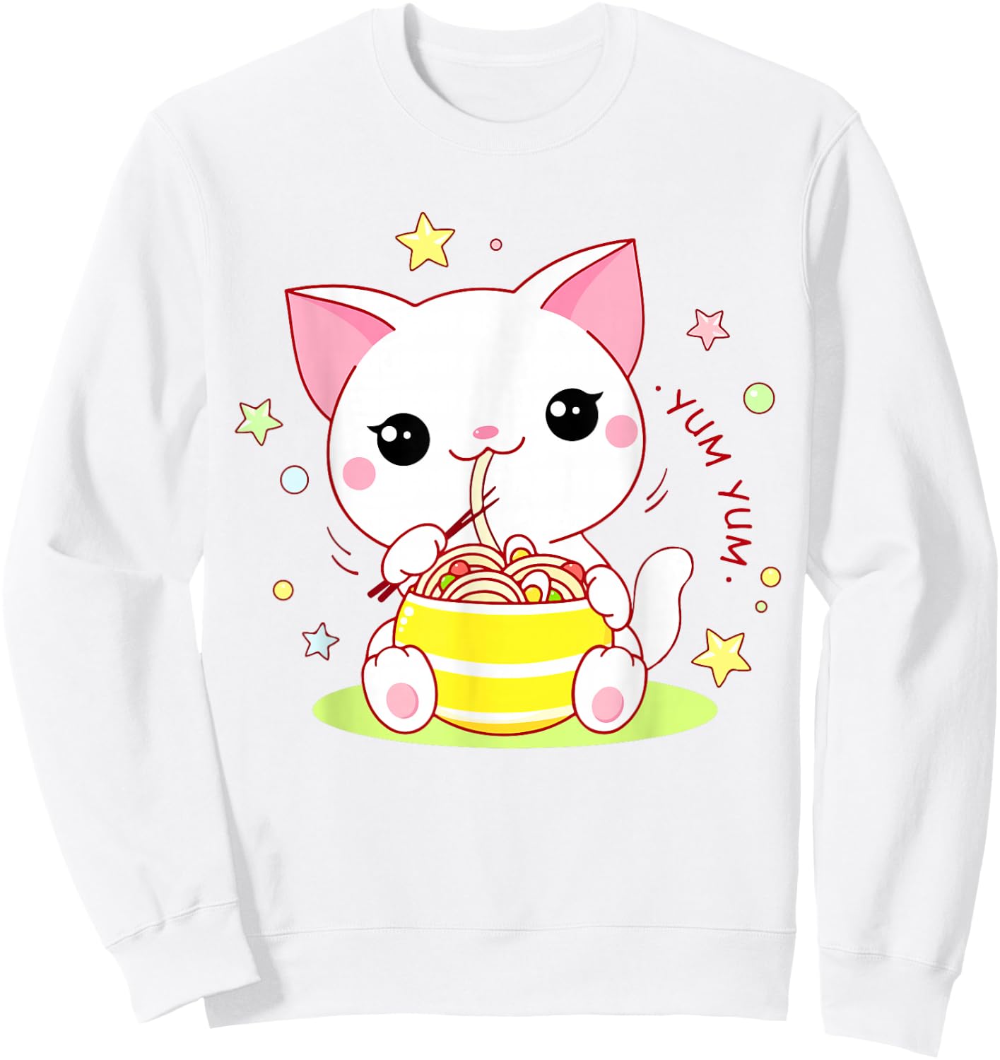 Girl Cat Ramen Noodle Cute Teen Girl Toddler Kawaii Anime Sweatshirt - Sweatshirt | White
