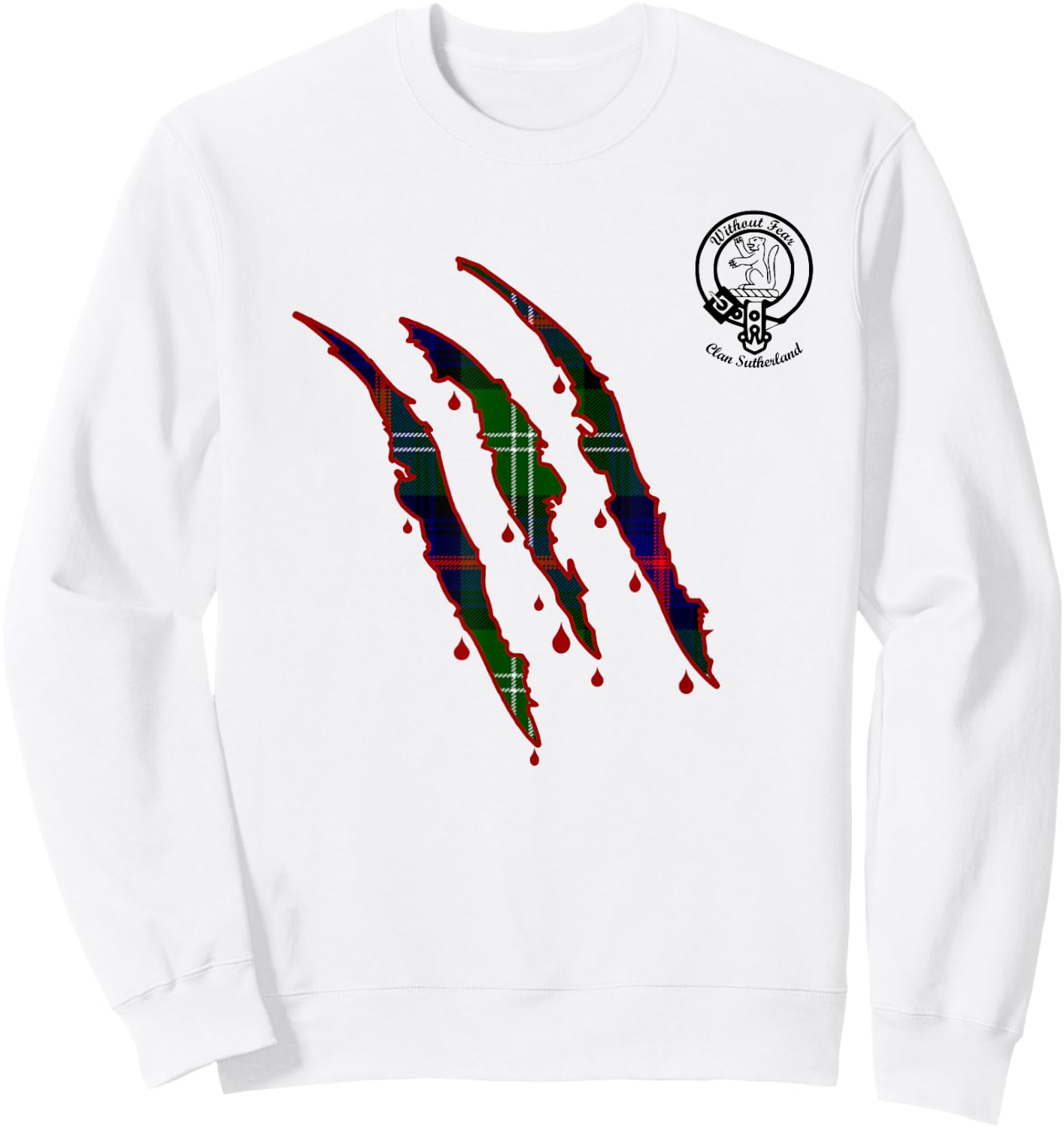 Clan Sutherland Claw Marks Surname Tartan Crest Sweatshirt - Sweatshirt | White