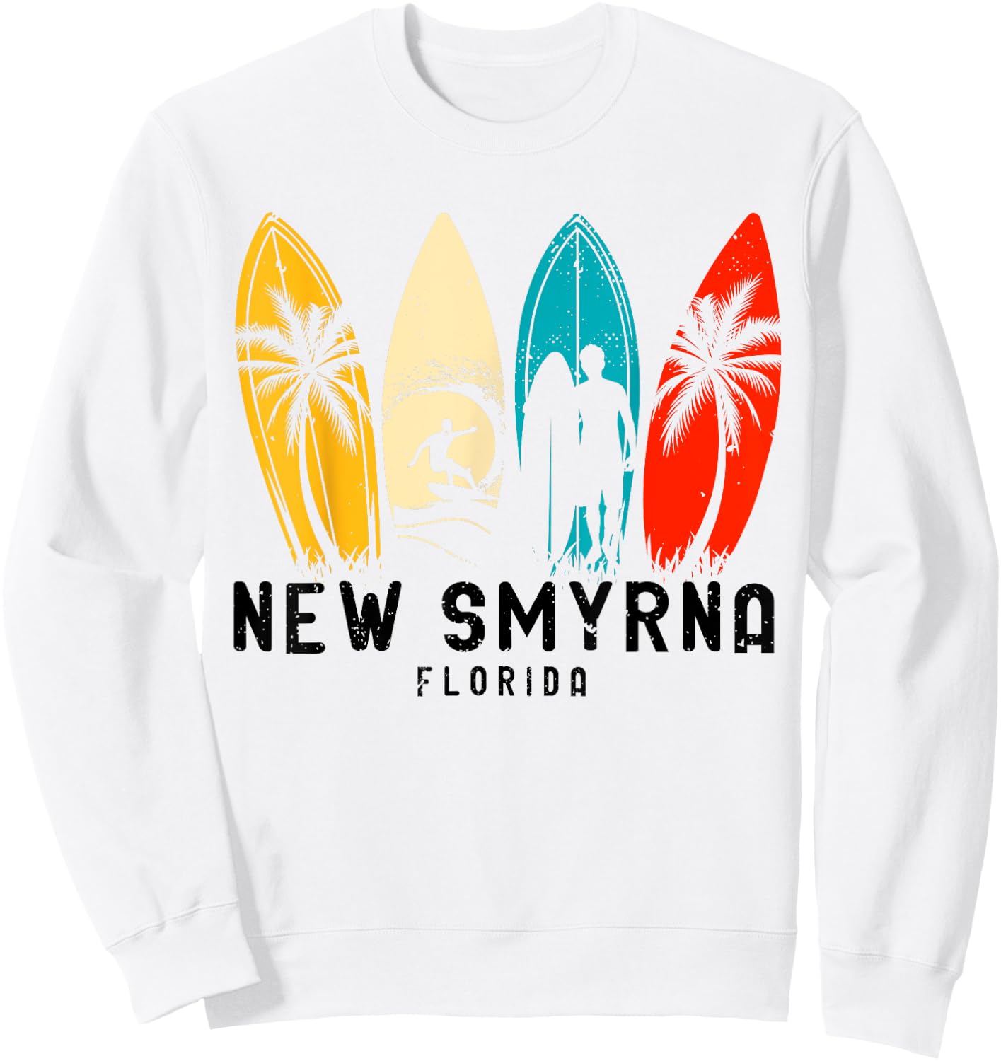 Vintage New Smyrna Beach Florida Surfboarder Men Women Girls Kids Sweatshirt - Sweatshirt | White