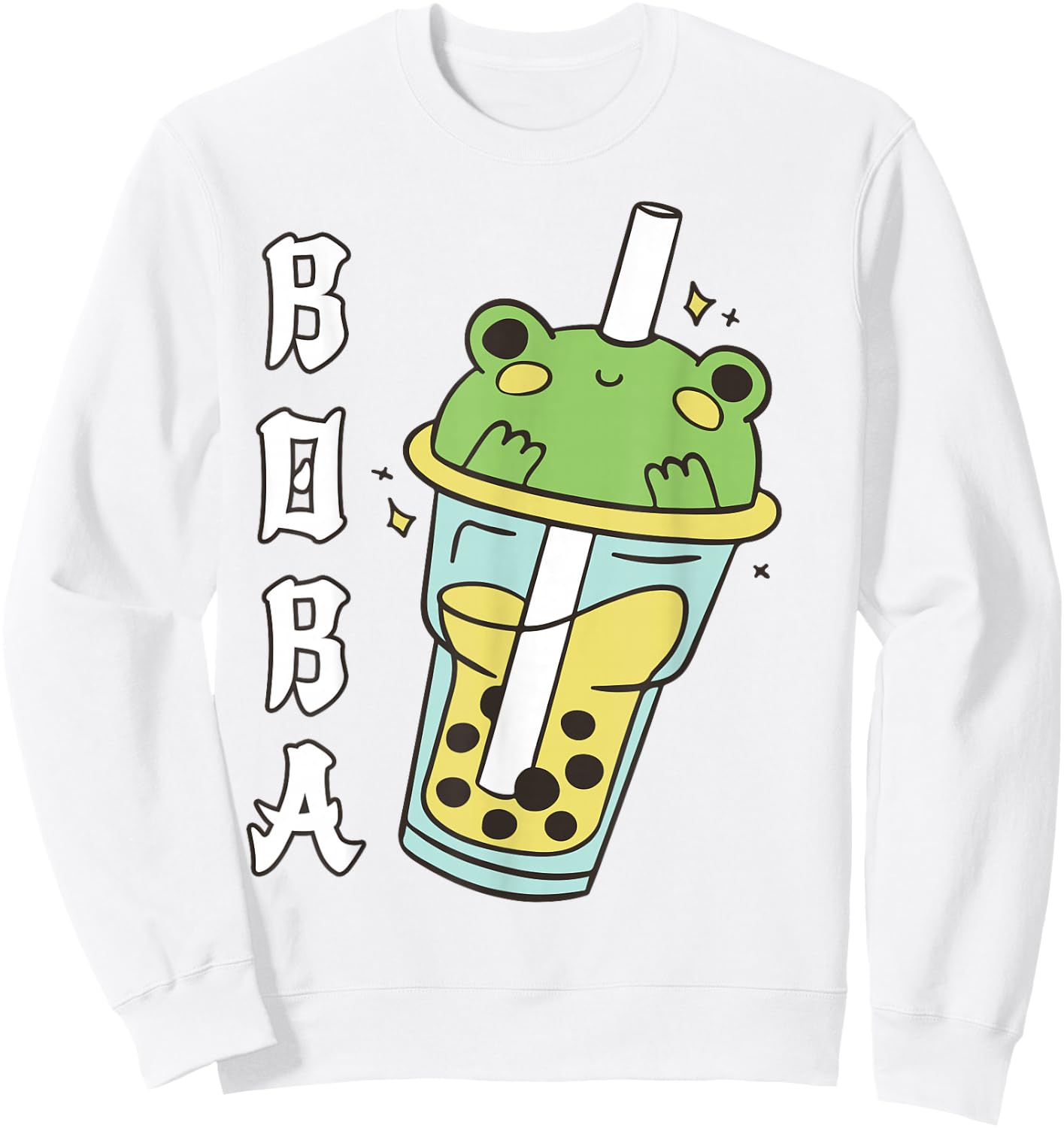 Cute Kawaii Frog Boba Tea Neko Anime Japanese Kids Teen Girl Sweatshirt - Sweatshirt | White