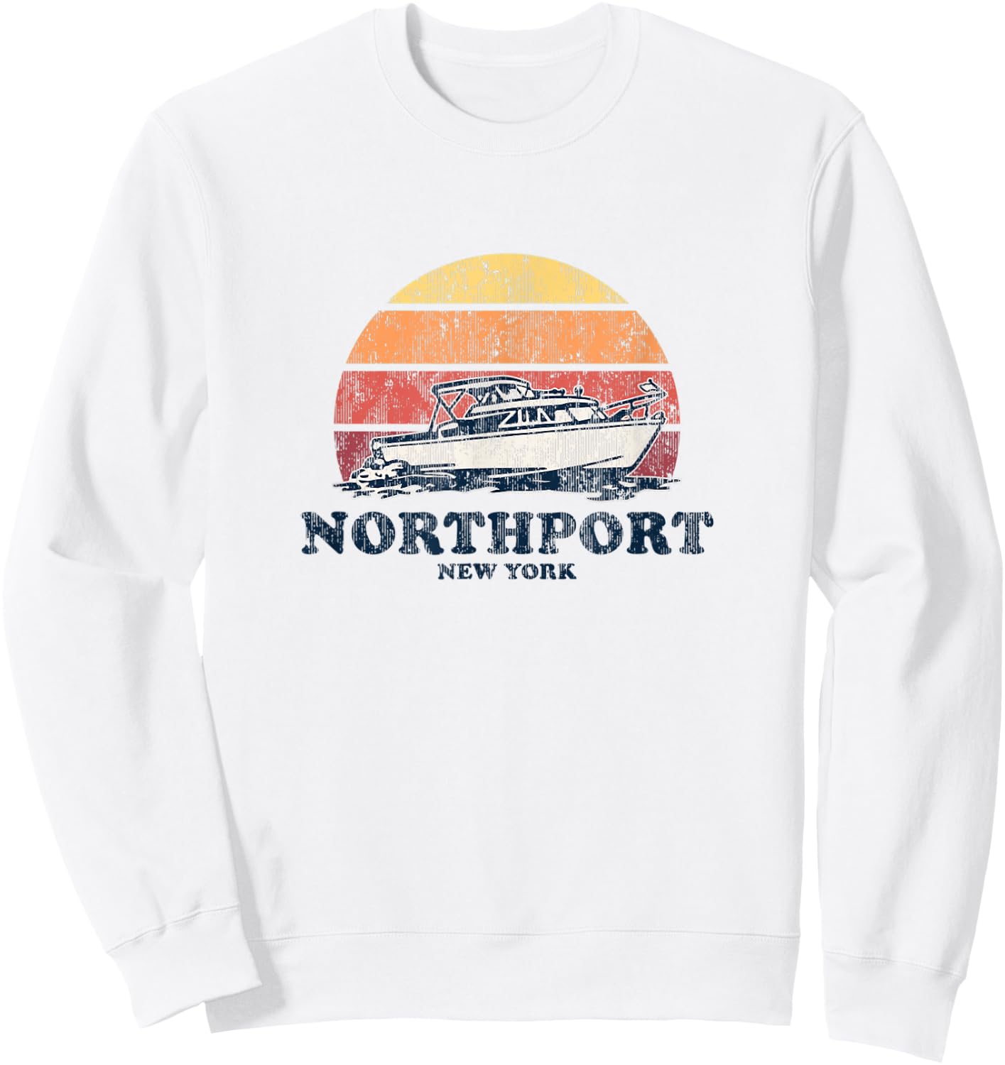 Northport NY Vintage Boating 70s Retro Boat Design Sweatshirt - Sweatshirt | White