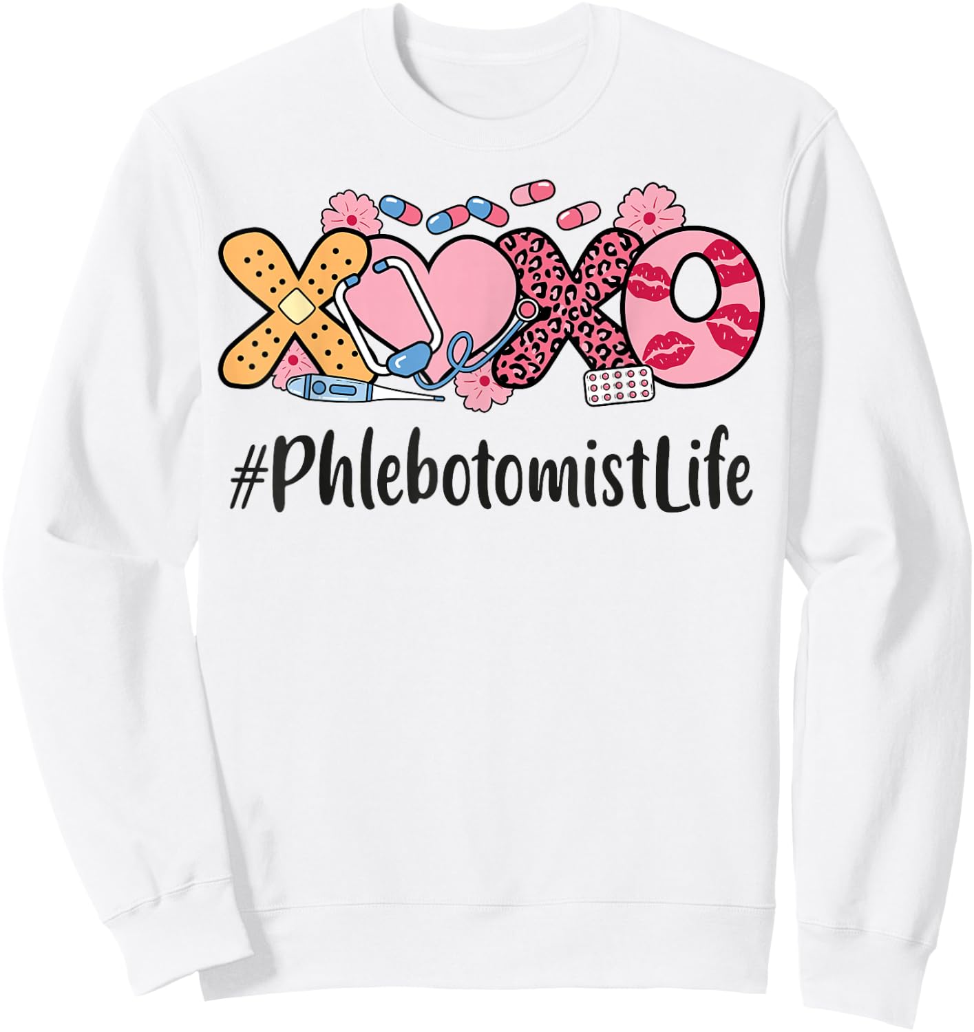 Phlebotomist Valentines Day Women Stethoscope Appreciation Sweatshirt - Sweatshirt | White