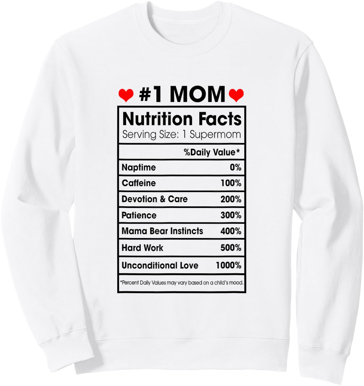 #1 Mom Nutrition Facts Momlife Mother's Day Top For Mom Mama Sweatshirt - Sweatshirt | White