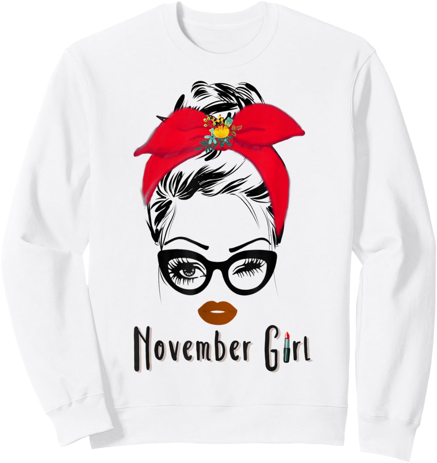 November Girl Wink Eye Woman Face Wink Eyes Lady Face Sweatshirt - Sweatshirt | White