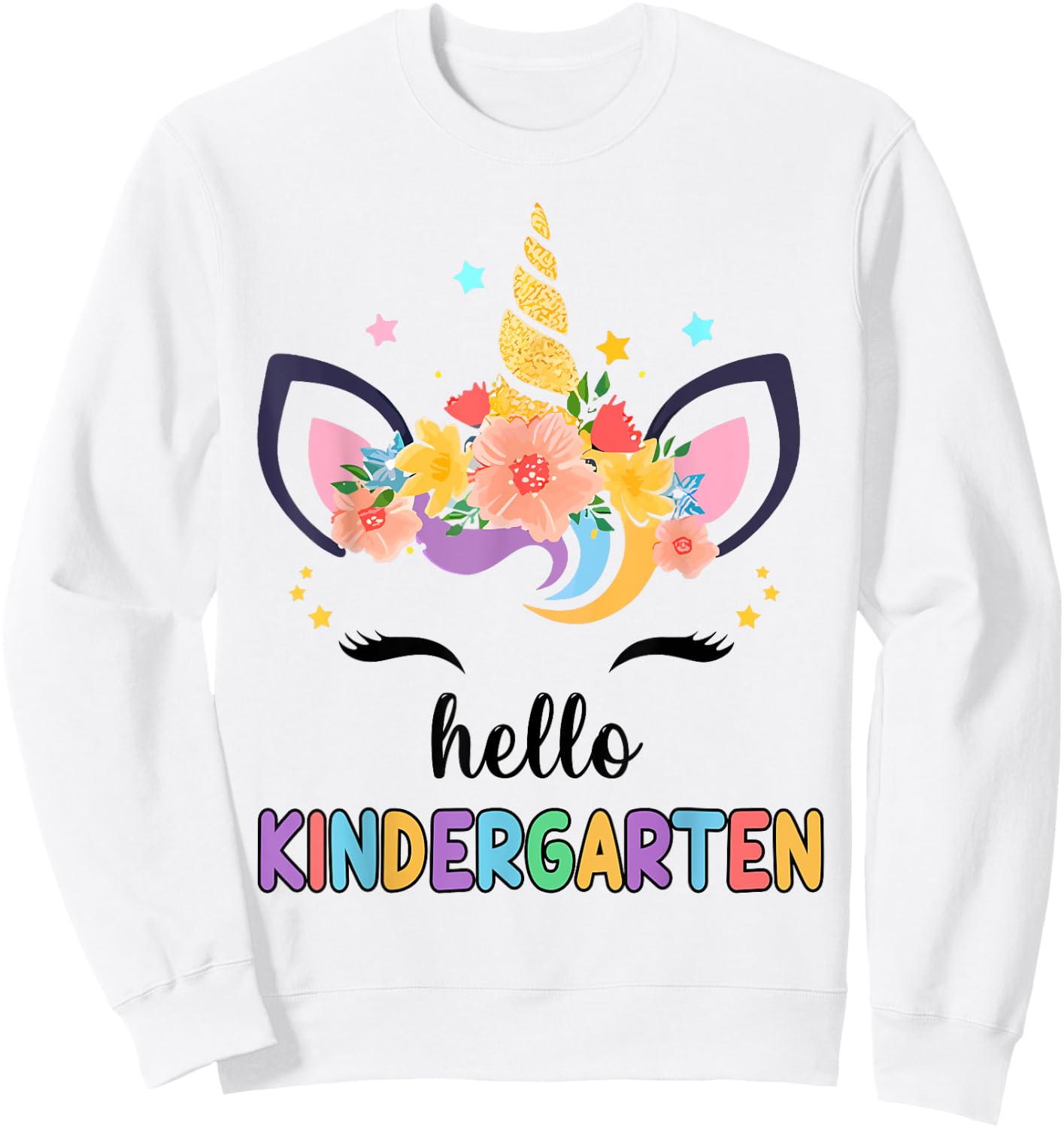 Hello Kindergarten Girl First Day Back School Unicorn Kids Sweatshirt - Sweatshirt | White