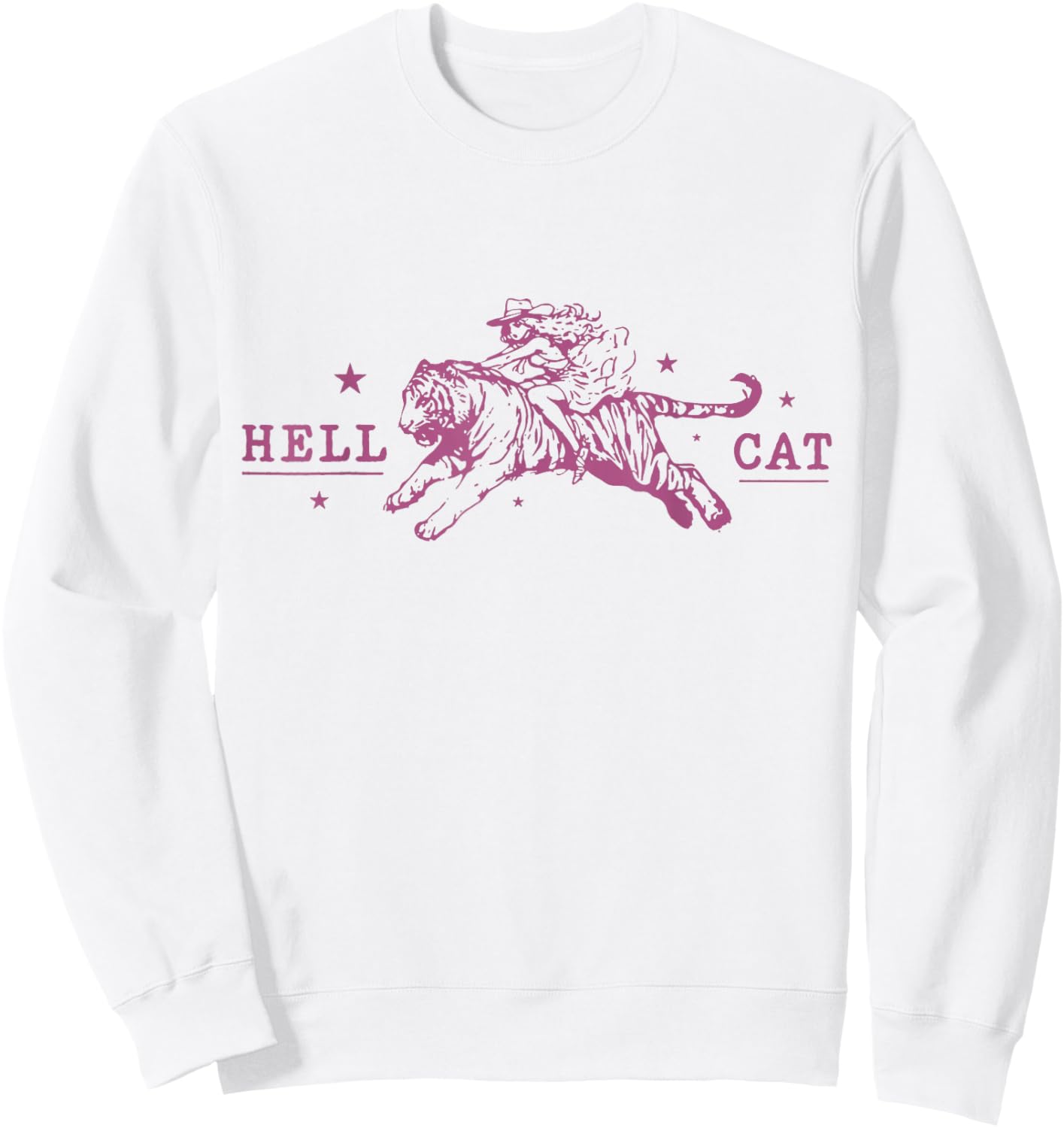 Hell Cat Cowgirl Riding Tiger Vintage Sweatshirt - Sweatshirt | White