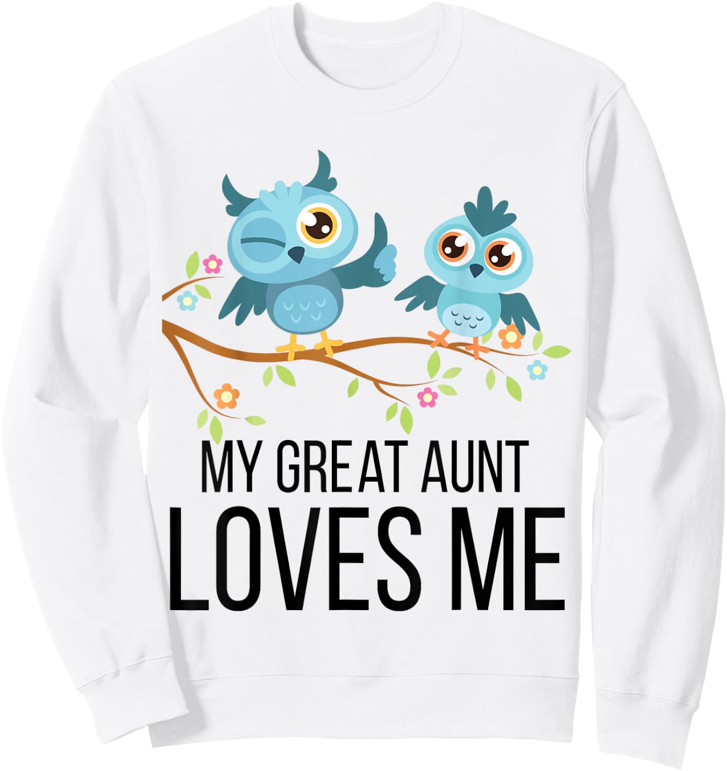 Gift Niece or Nephew | Blue Owls My Great Aunt Loves Me Sweatshirt - Sweatshirt | White