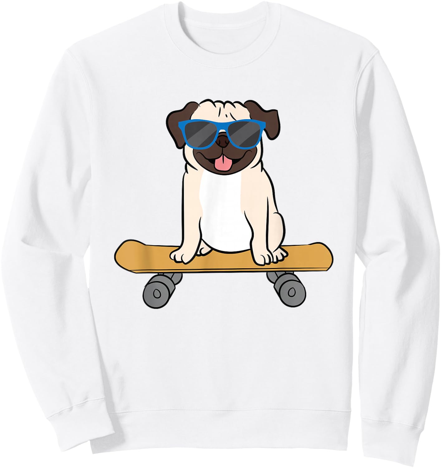Skateboarding Pug Dog Skateboard Puppy Sweatshirt - Sweatshirt | White