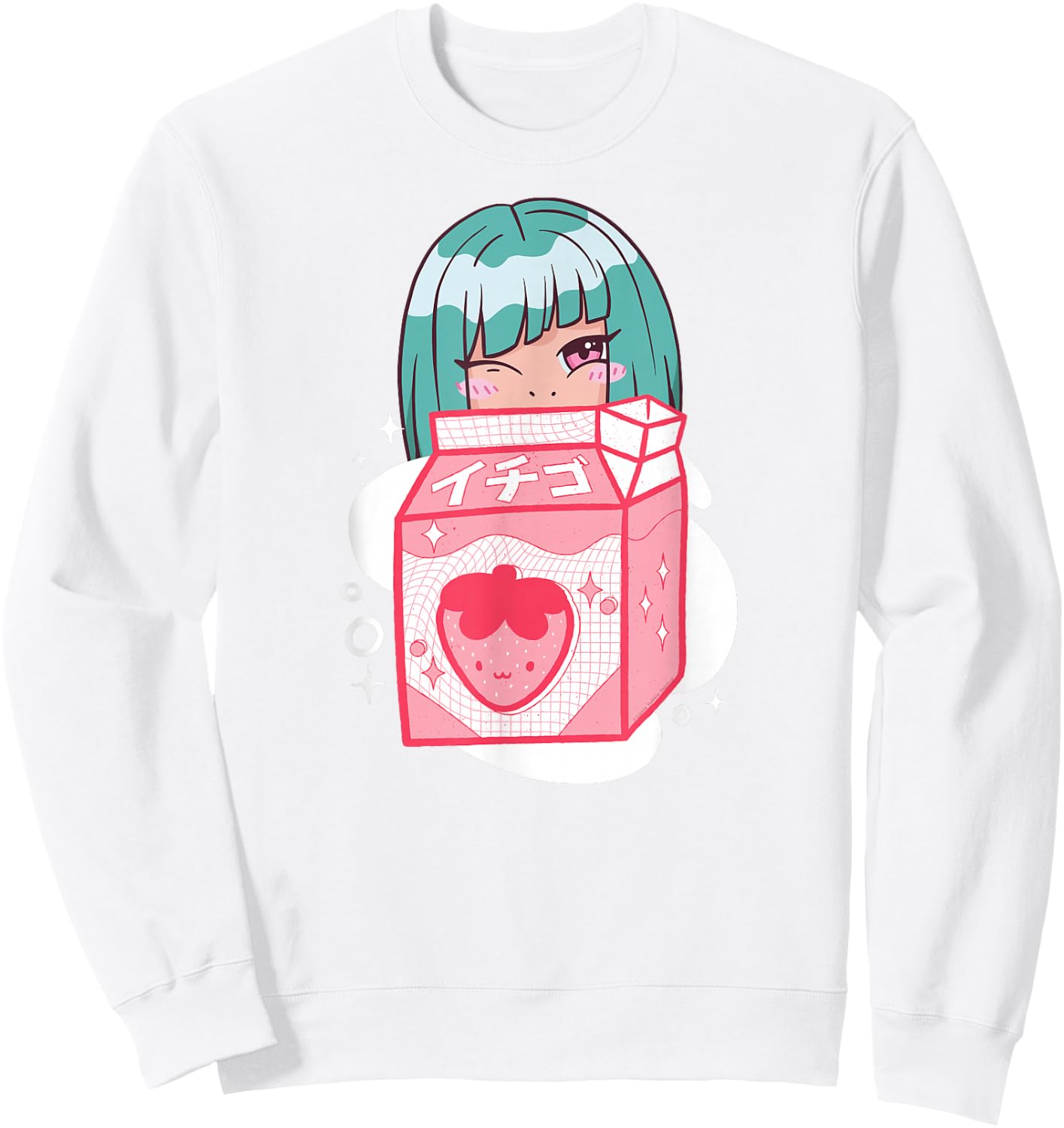 Cute Anime Kawaii Girl with Strawberry Milk - Kawaii Anime Sweatshirt - Sweatshirt | White