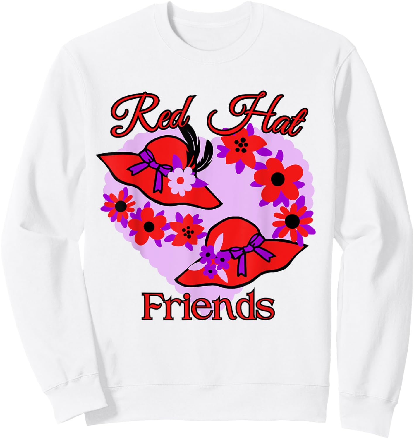 Red Hat Friends Purple Flowers Feathers Heart Sweatshirt - Sweatshirt | White
