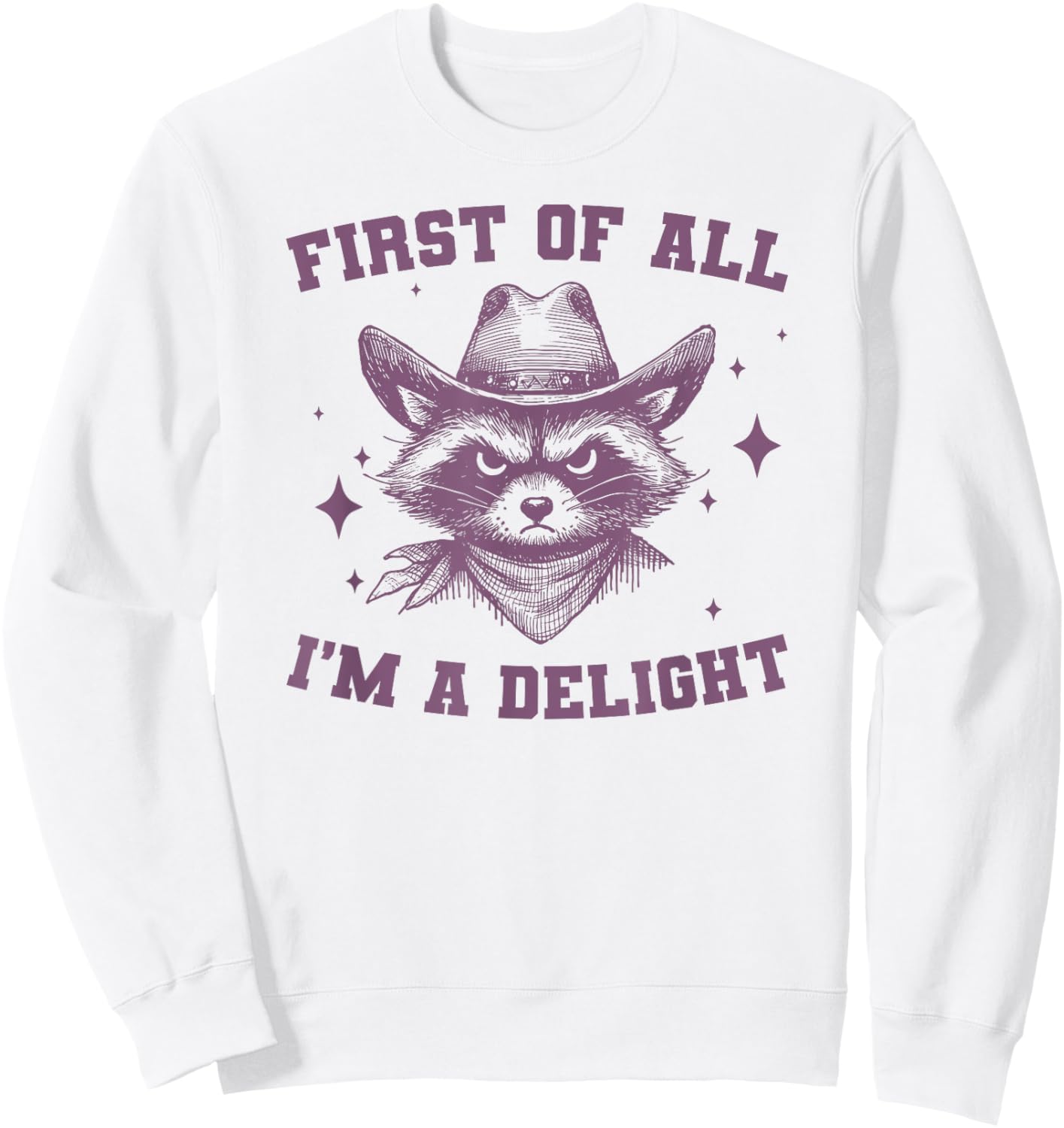 First Of All I'm A Delight, Funny Sarcastic Raccoon Sweatshirt - Sweatshirt | White