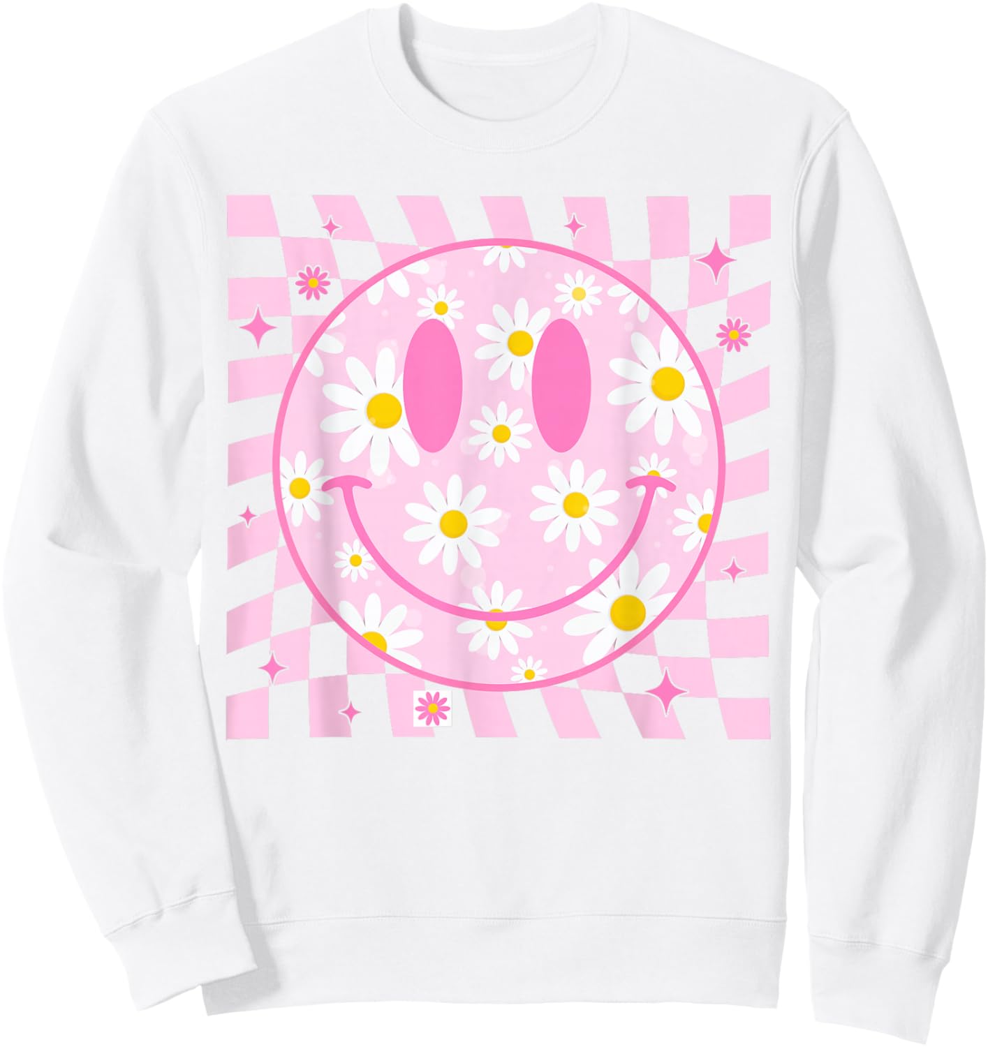 Happy Face Daisy Flower Shirt Preppy Aesthetic Smile Face Sweatshirt - Sweatshirt | White