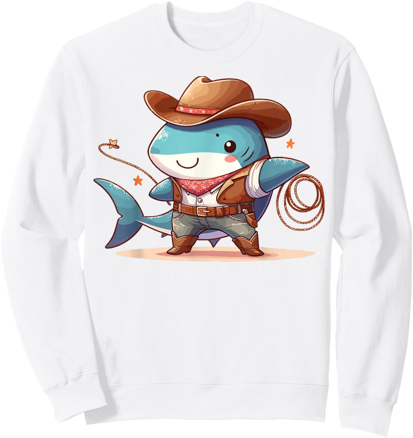 Western Rodeo Cowboy Hat Shark Texas Animals Sweatshirt - Sweatshirt | White