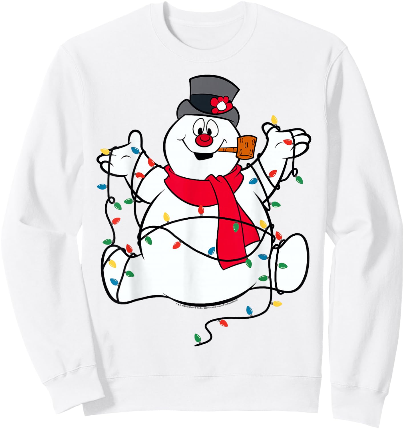 Frosty The Snowman Christmas Lights Portrait Short Sleeve Sweatshirt - Sweatshirt | White
