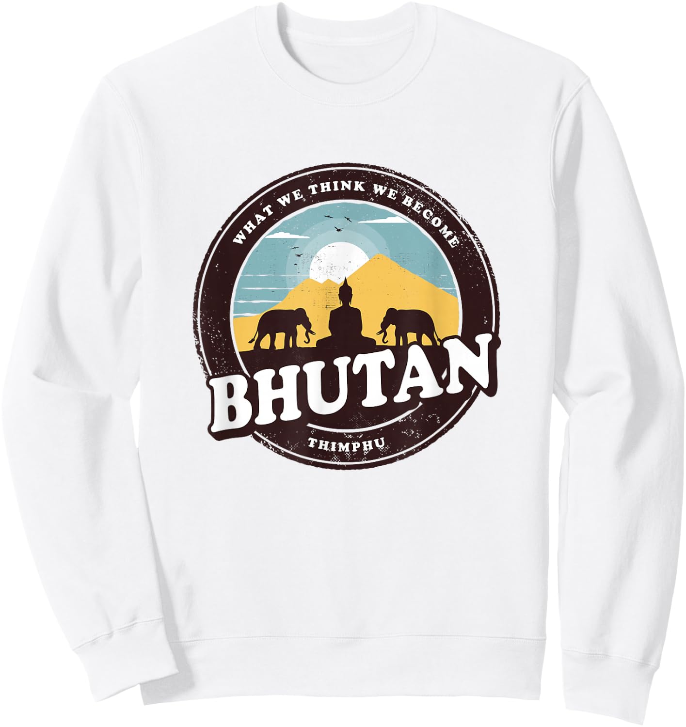 Bhutan Thimphu Vintage Elephant Buddha Figurine Gift Sweatshirt - Sweatshirt | White