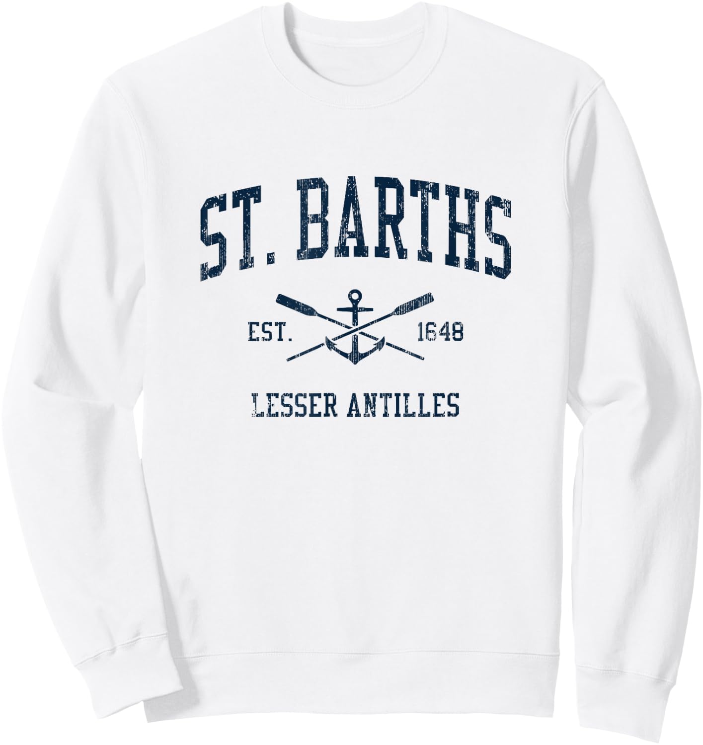 St. Barths Vintage Navy Crossed Oars & Boat Anchor Sweatshirt - Sweatshirt | White