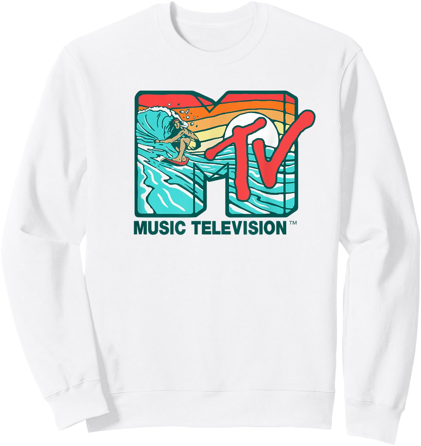 Mademark x MTV - MTV Catch a Wave MTV Surfer Logo Retro Graphic Sweatshirt - Sweatshirt | White