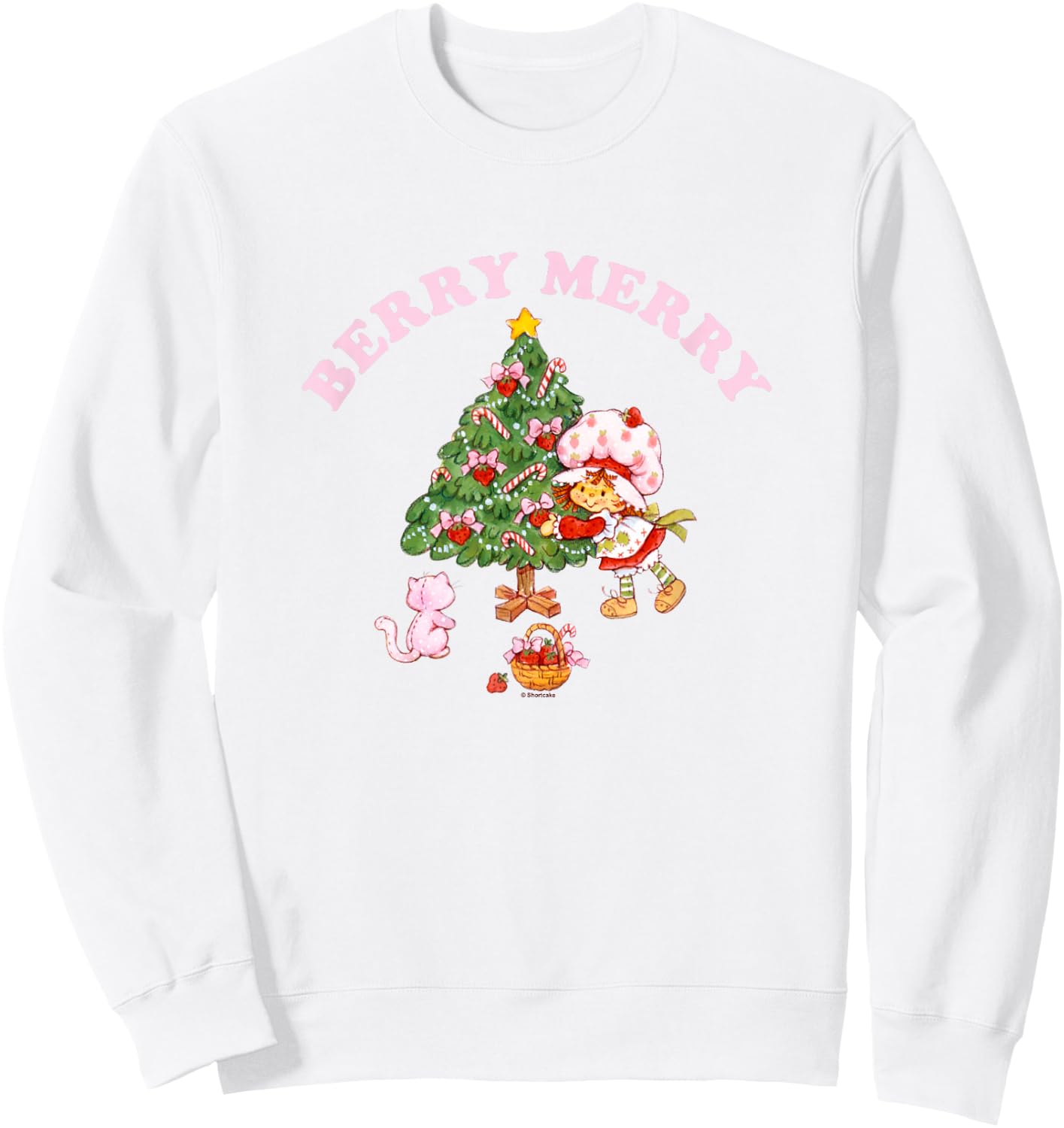 Strawberry Shortcake Christmas Berry Merry Decorating Tree Sweatshirt - Sweatshirt | White