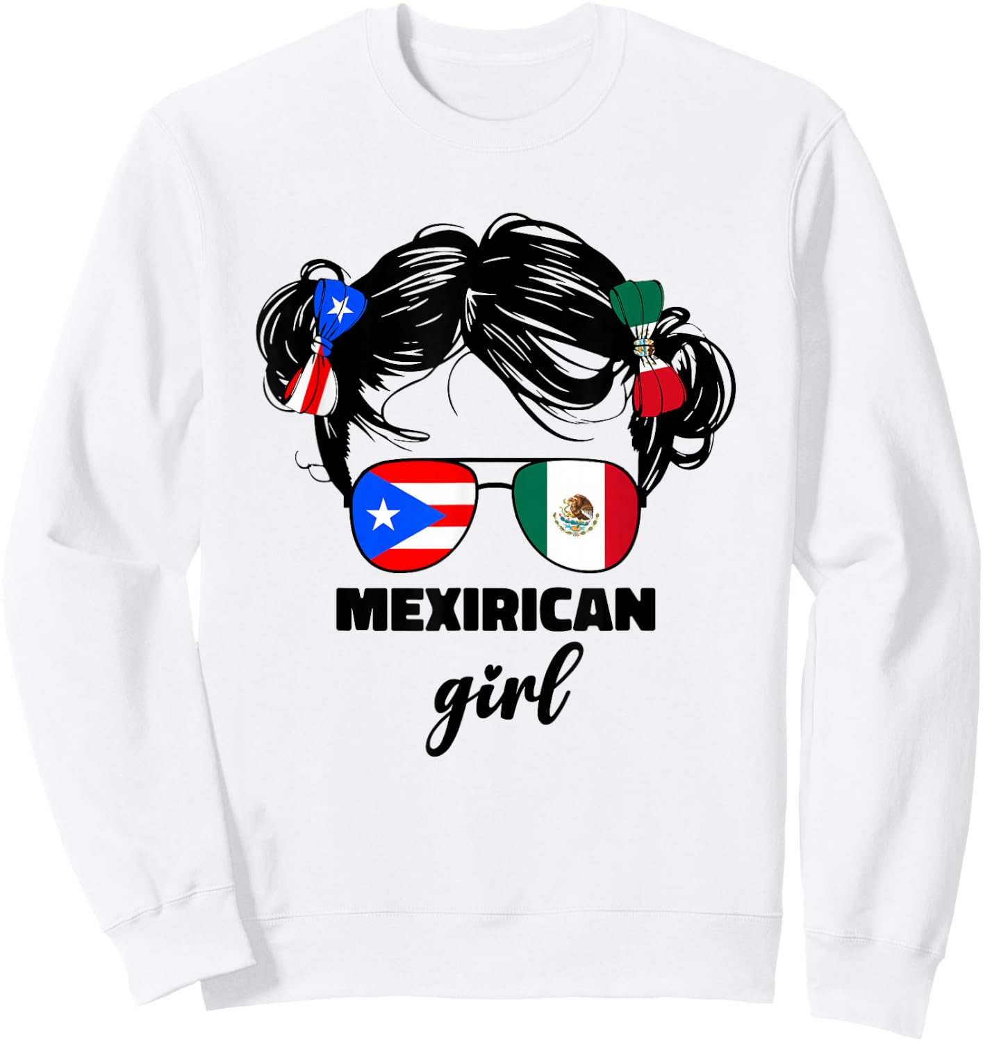 Mexirican Girl Kids Half Mexican and Puerto Rican Rico Flag Sweatshirt - Sweatshirt | White