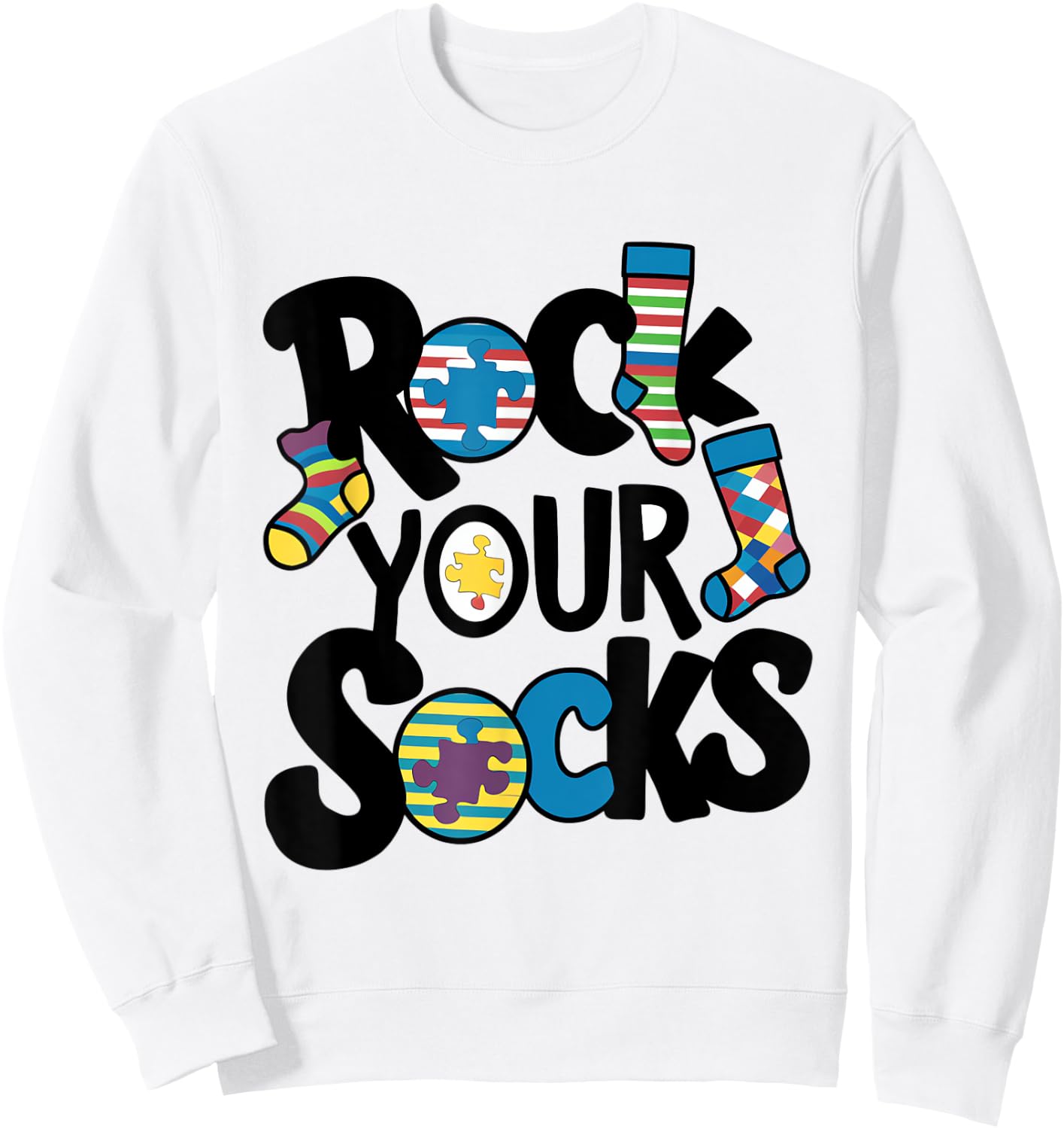 Rock Your Socks Autism Awareness Sweatshirt - Sweatshirt | White
