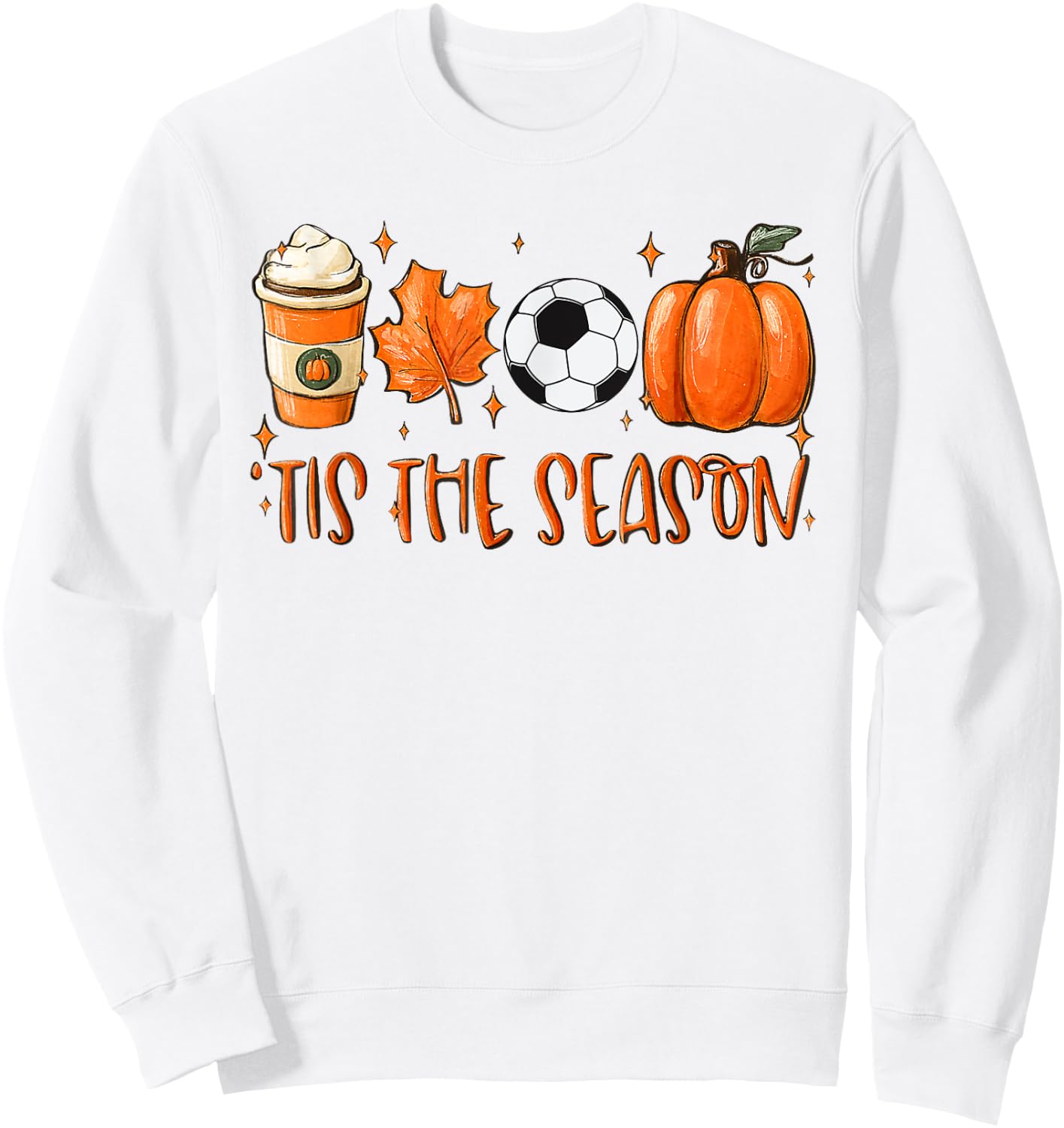 Tis The Season Pumpkin Leaf Latte Autumn Football Sweatshirt - Sweatshirt | White