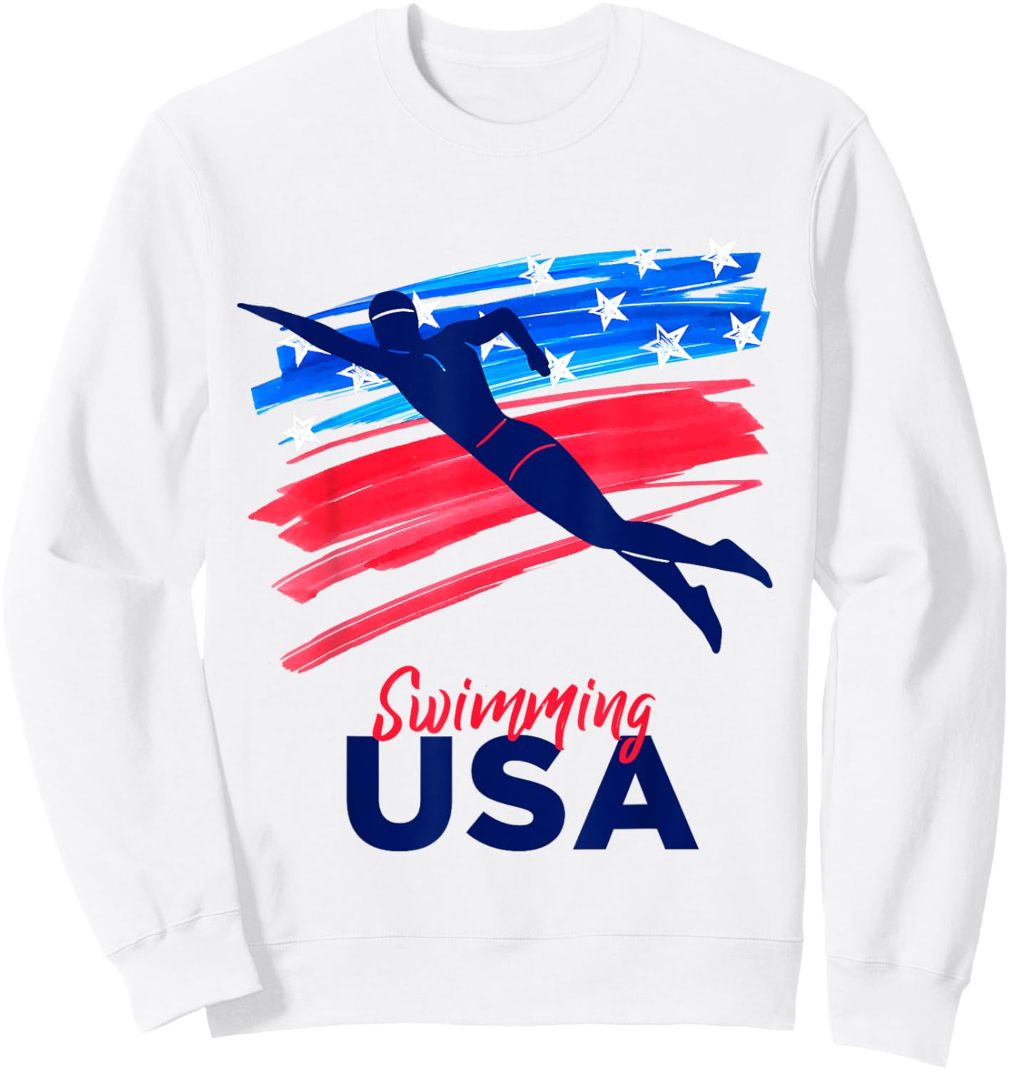 Swimming Support Team Flag USA Pool Swimmer American Sweatshirt - Sweatshirt | White