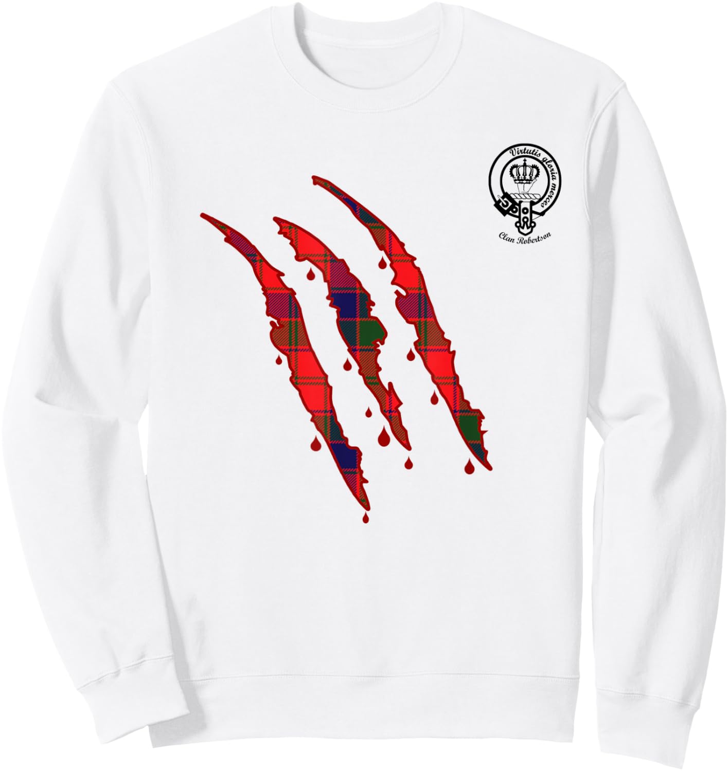 Clan Robertson Claw Marks Surname Tartan Crest Sweatshirt - Sweatshirt | White