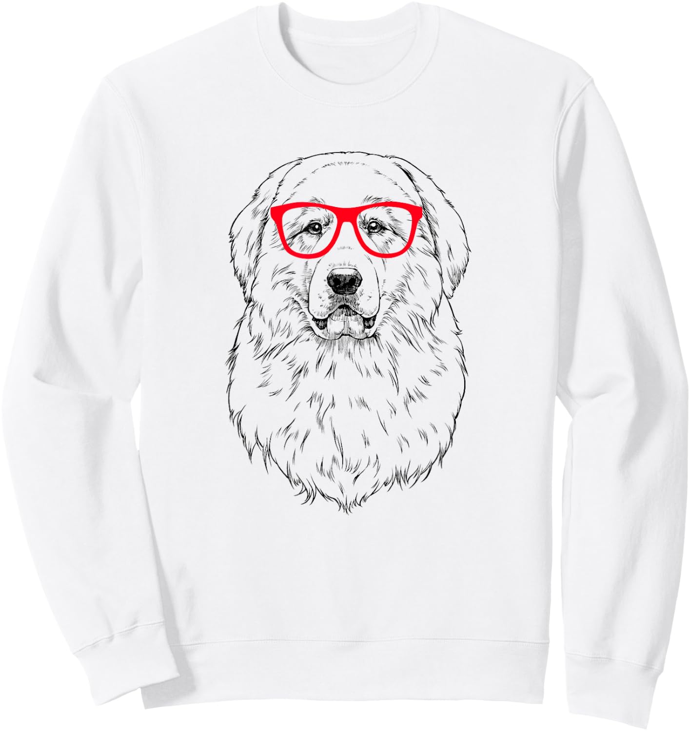 Great Pyrenees in Red Glasses Nerd PYR Dog Men Women Girls Kids Sweatshirt - Sweatshirt | White