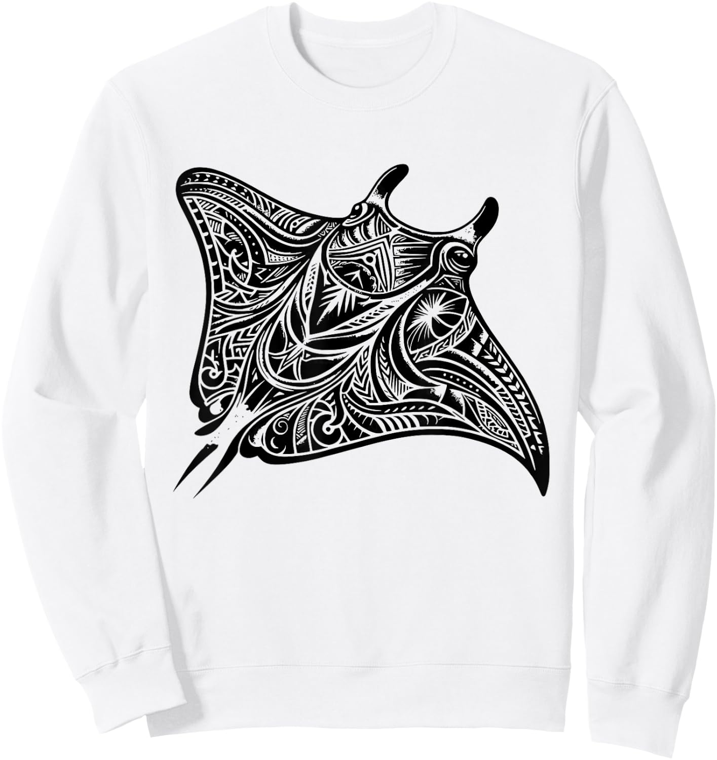 Manta Ray Polynesian Tribal Tattoo Sea Sweatshirt - Sweatshirt | White