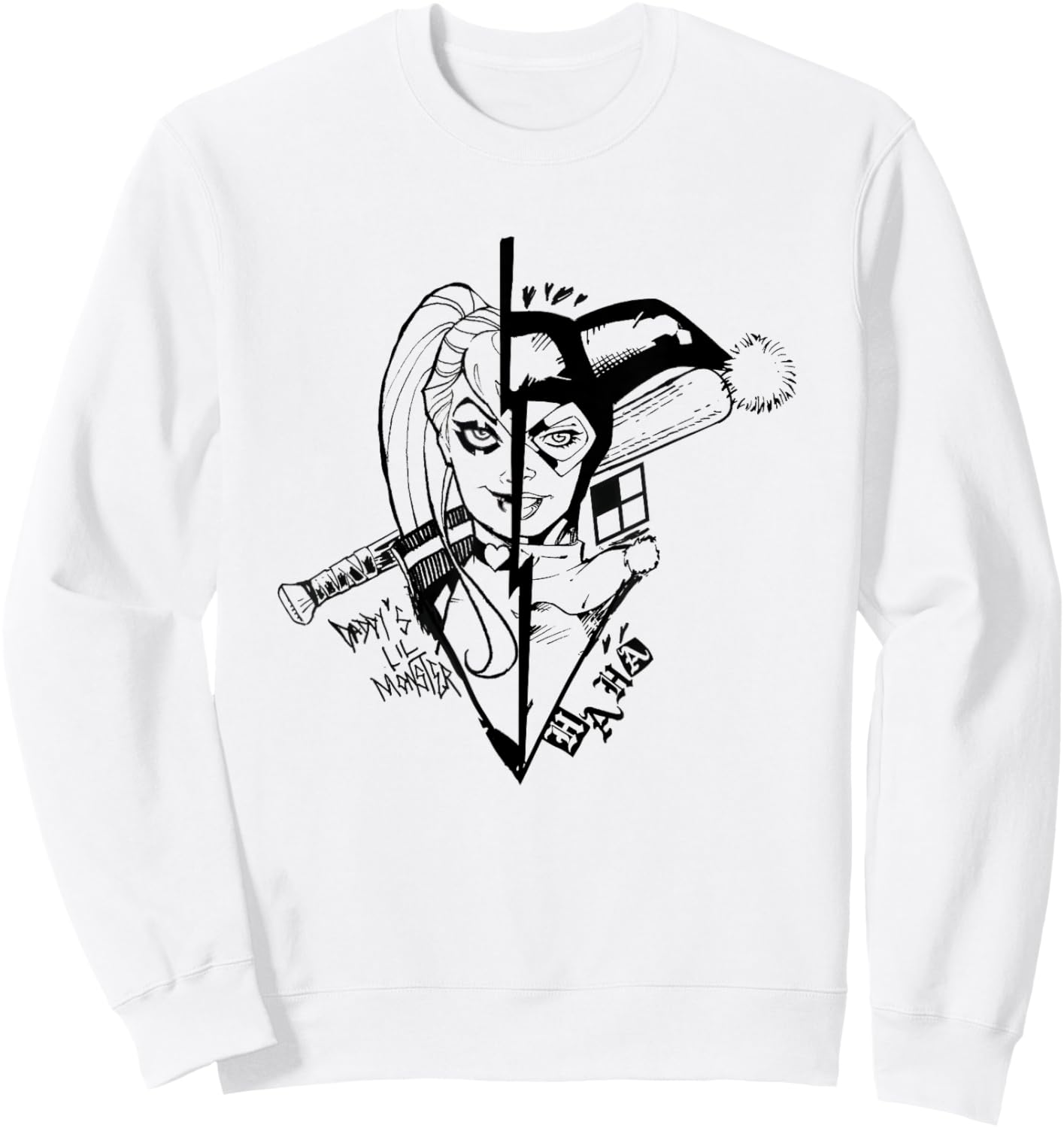 Harley Quinn Iconic Daddy's Lil Monster Split Face Big Logo Sweatshirt - Sweatshirt | White