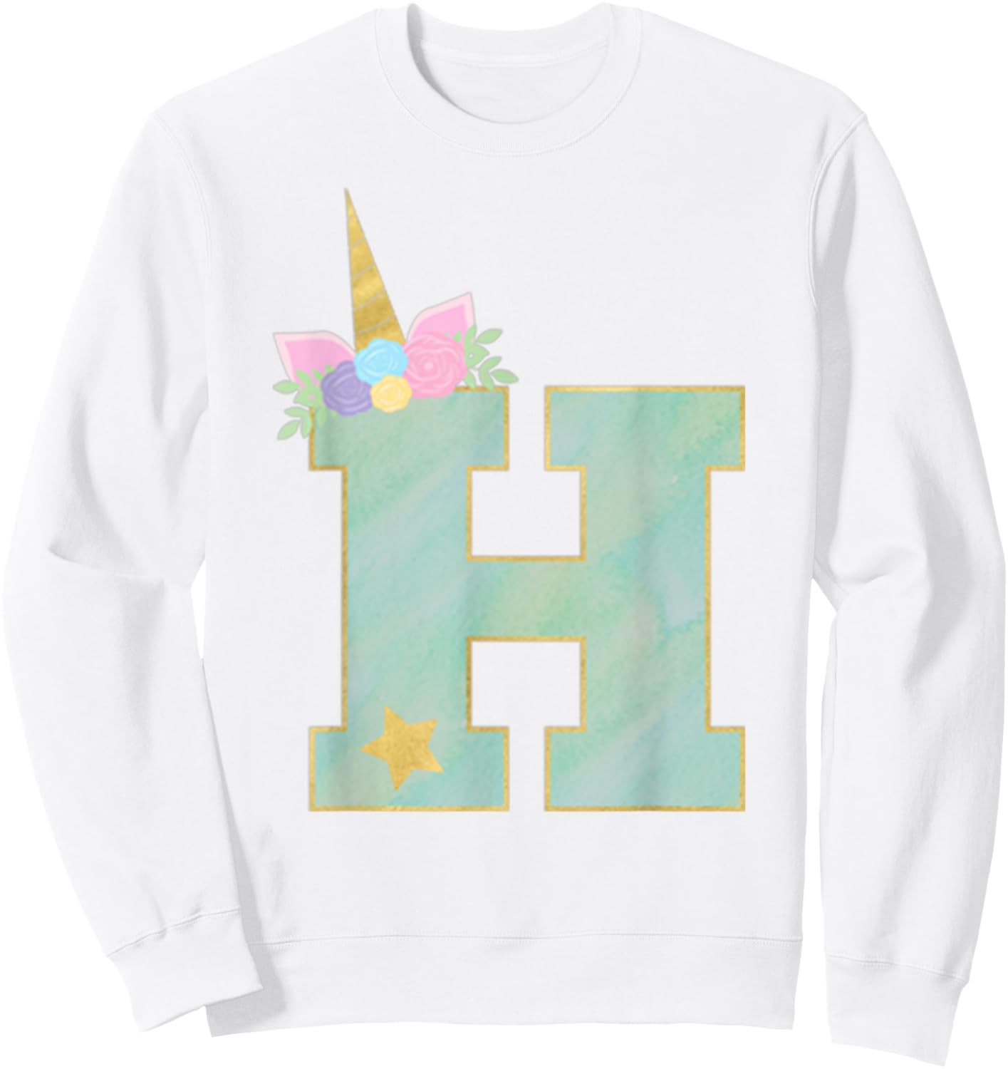 Initial Letter H Unicorn Monogram for Girls Unicorn Birthday Sweatshirt - Sweatshirt | White