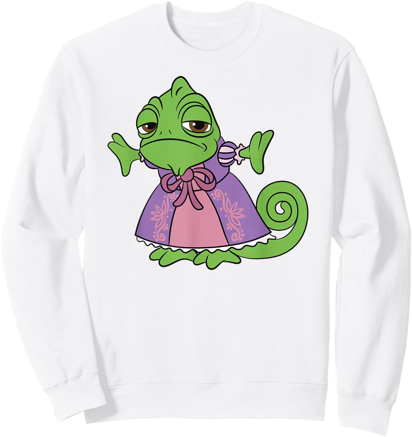 Disney Tangled Cute Pascal Dressed Up Big Chest Portrait Sweatshirt - Sweatshirt | White
