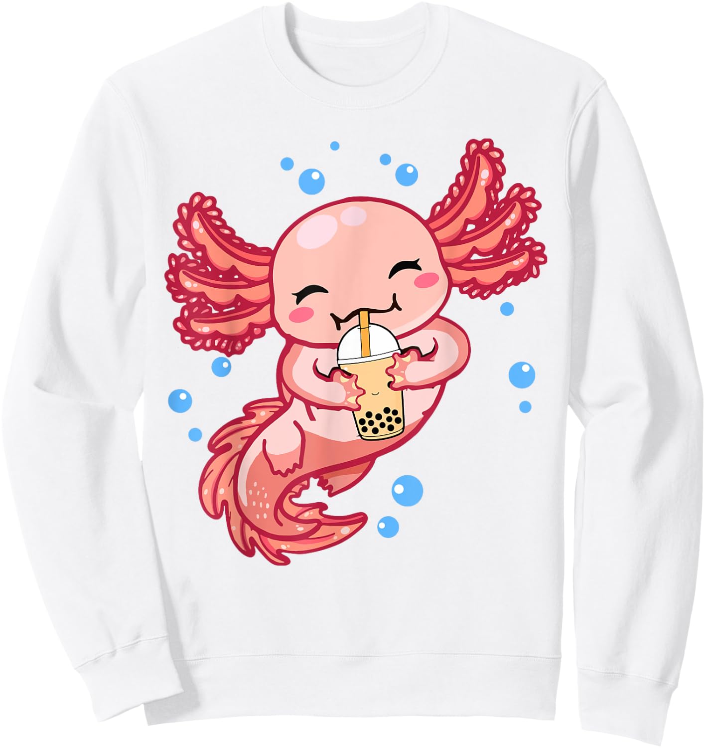 Cute Anime Axolotl Boba Bubble Tea Kids Girls Women Kawaii Sweatshirt - Sweatshirt | White