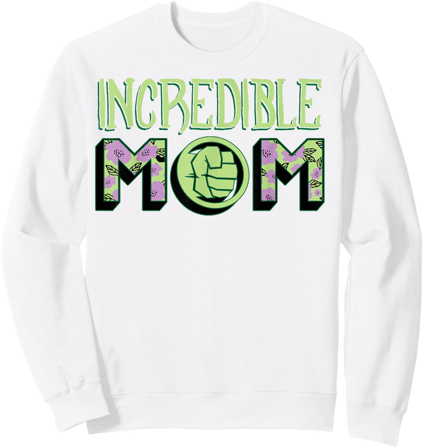 Marvel Mother's Day Hulk Incredible Mom Big Chest Text Logo Sweatshirt - Sweatshirt | White