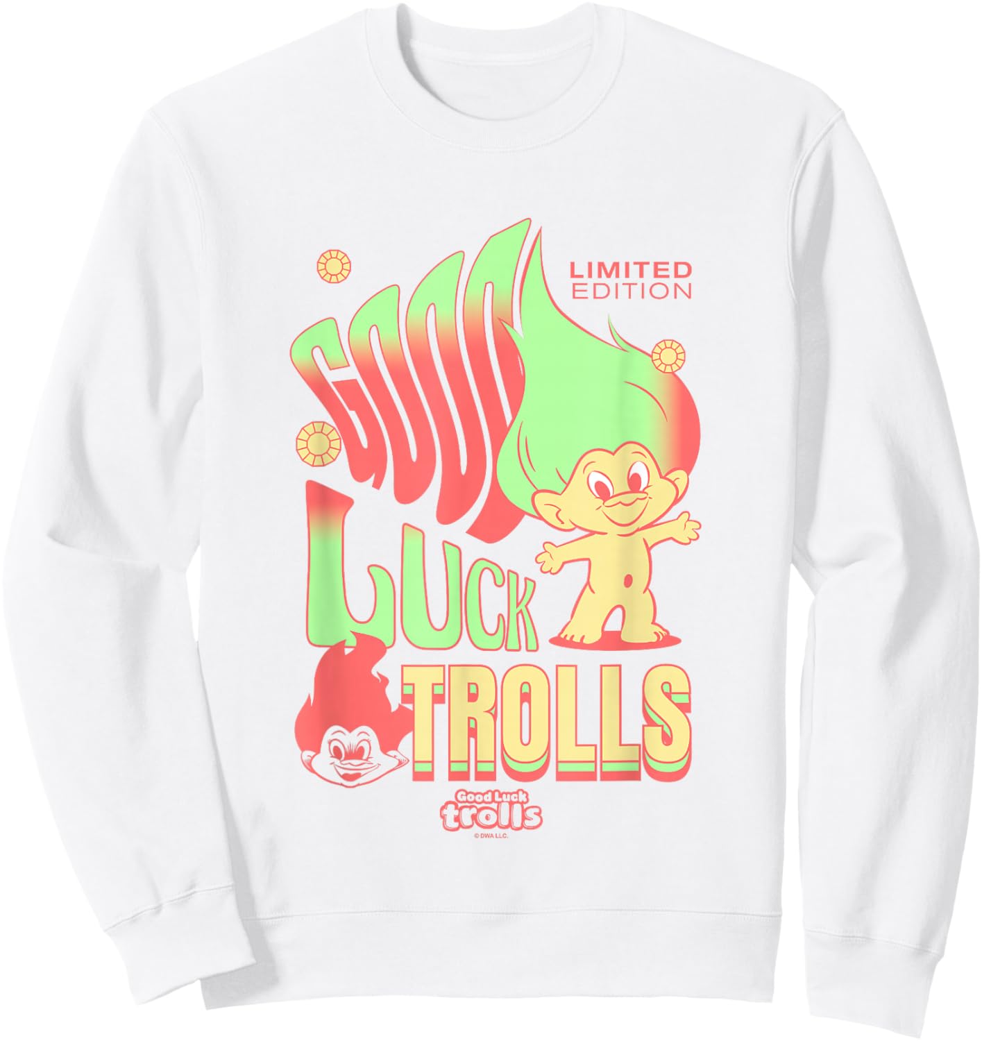 Good Luck Trolls Limited Edition 60's Retro Vibe Chest Logo Sweatshirt - Sweatshirt | White