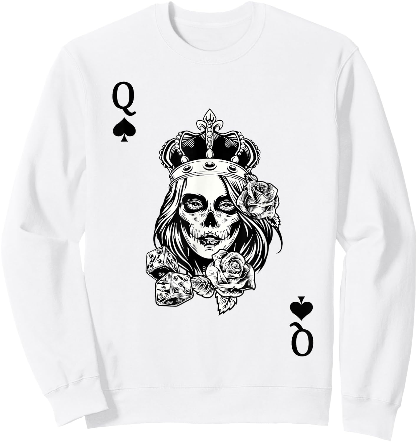 Couple Matching King And Queen of Spades 1/2 Skull Goth Punk Sweatshirt - Sweatshirt | White
