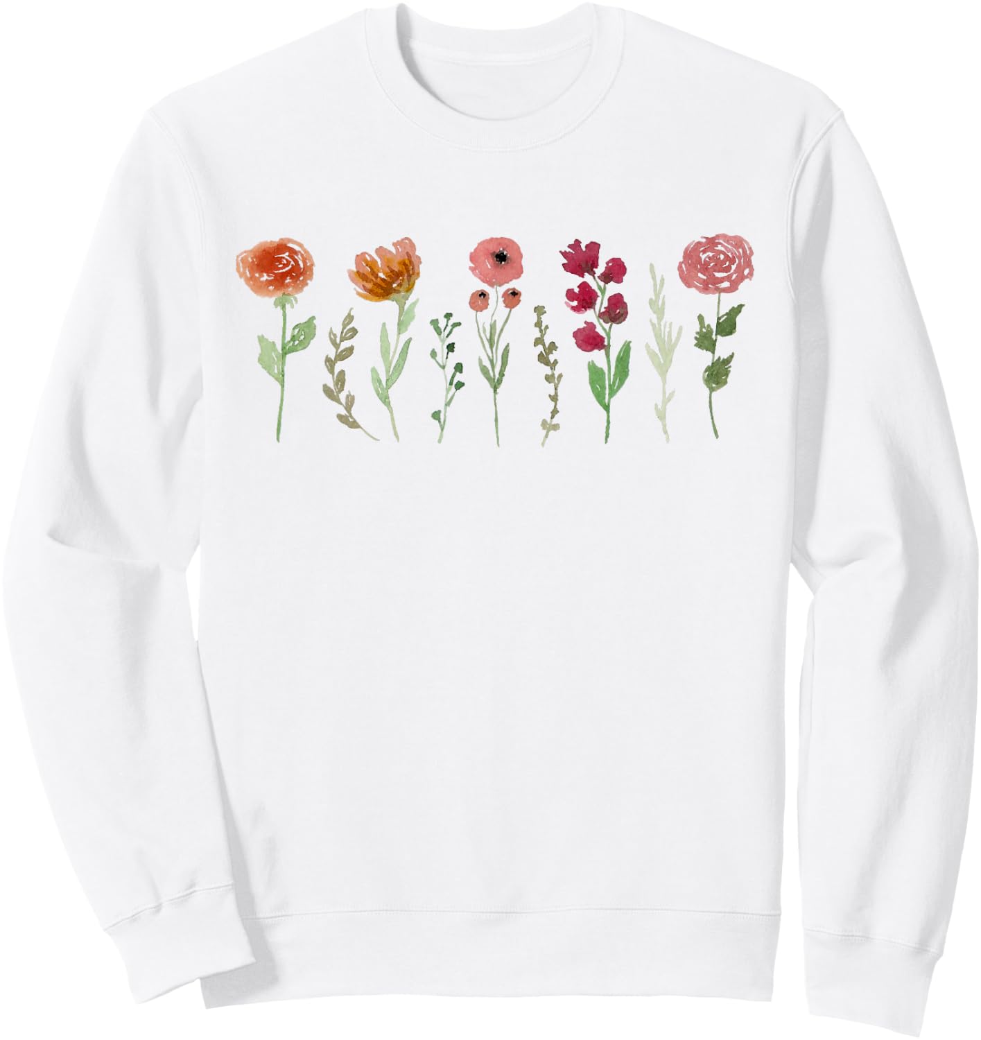 Women's Vintage Flower Casual Boho WildFlower Graphic Sweatshirt - Sweatshirt | White