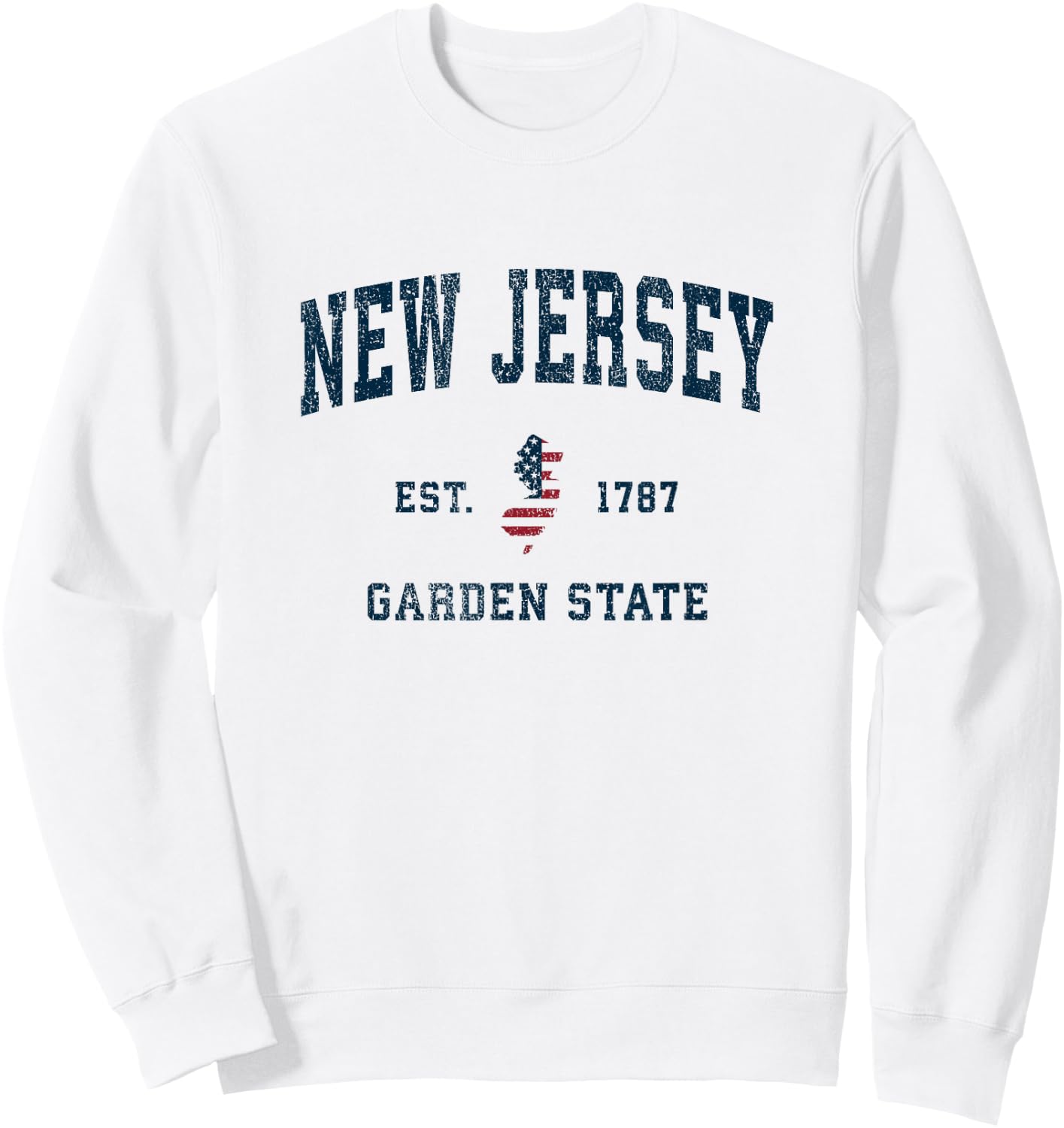 New Jersey Vintage American Flag USA Sports Design Sweatshirt - Sweatshirt | White