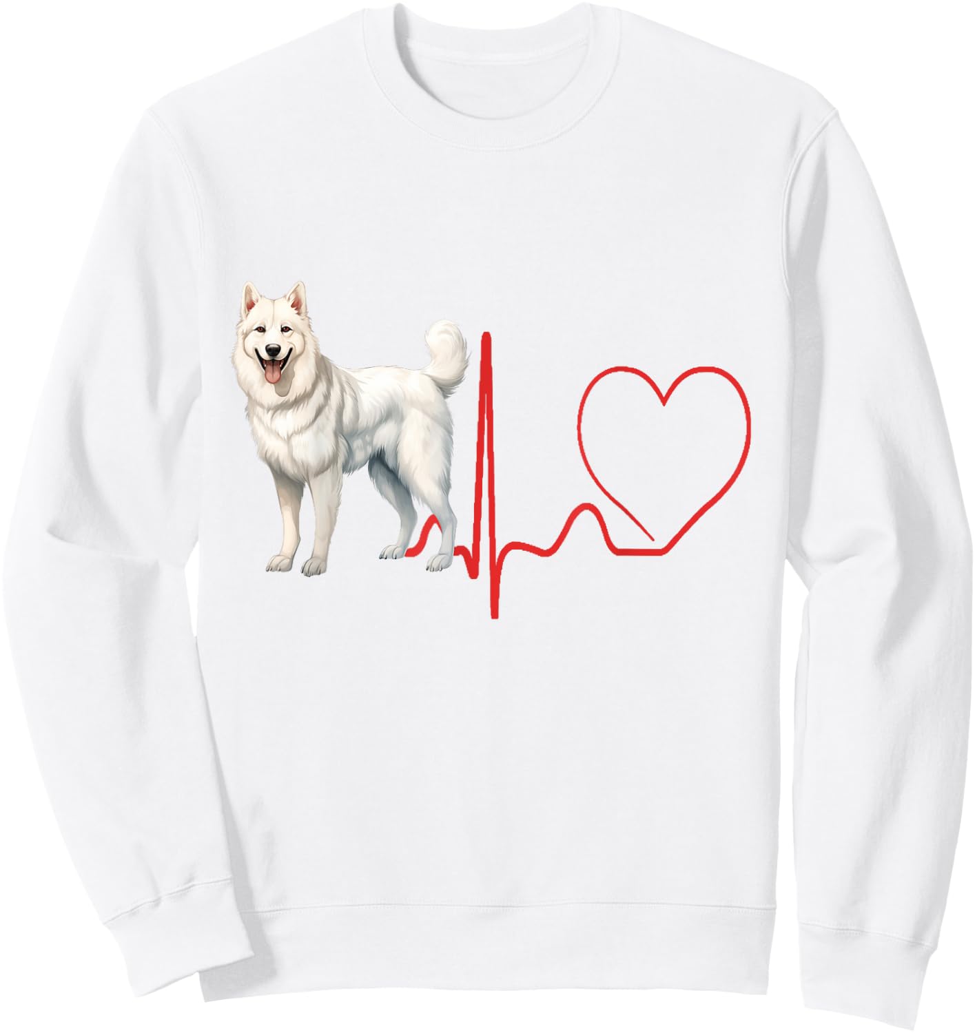 American White Shepherd Dog Heartbeat EKG Funny Dogs Lover Sweatshirt - Sweatshirt | White