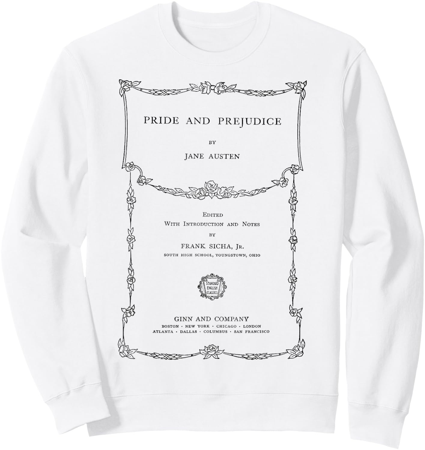 Pride and Prejudice Jane Austen Bookworm Vintage Book Cover Sweatshirt - Sweatshirt | White