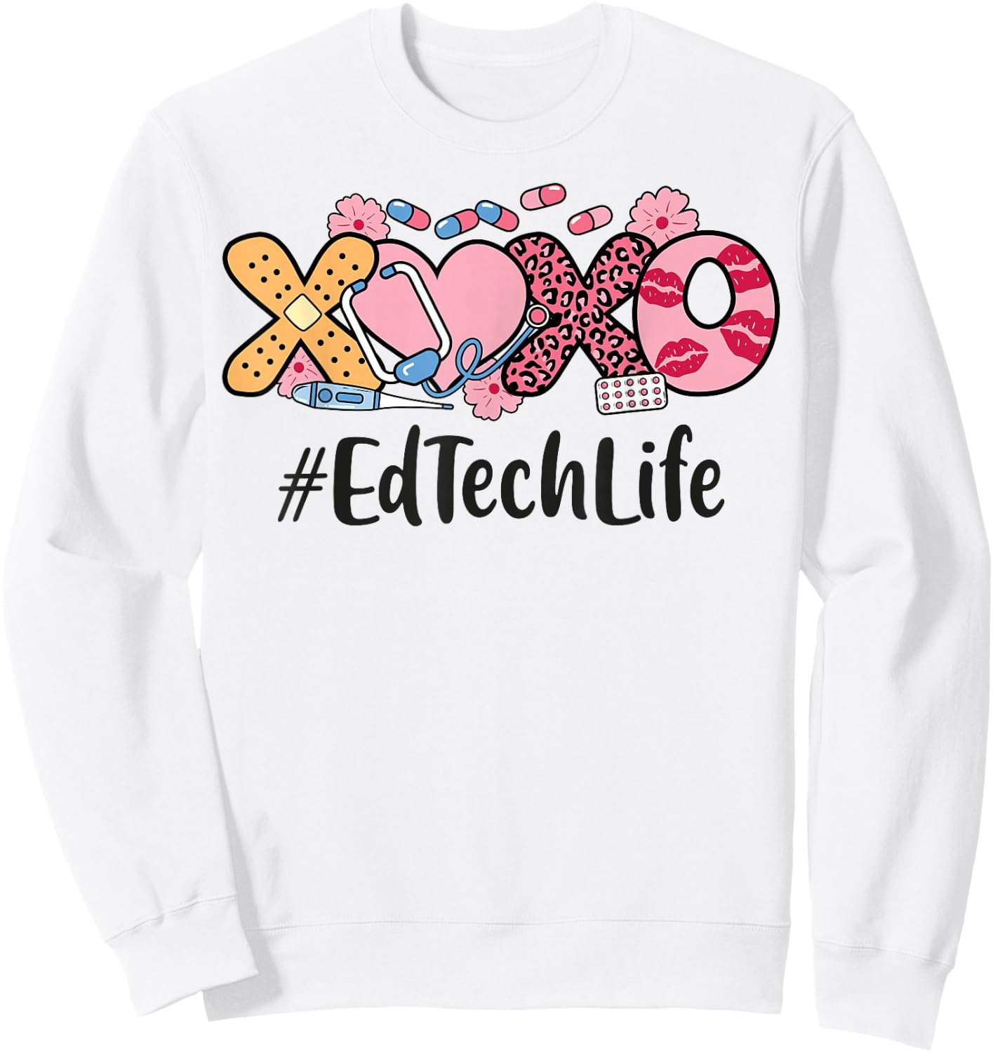 Ed Tech Valentines Day Women Heart Stethoscope Appreciation Sweatshirt - Sweatshirt | White