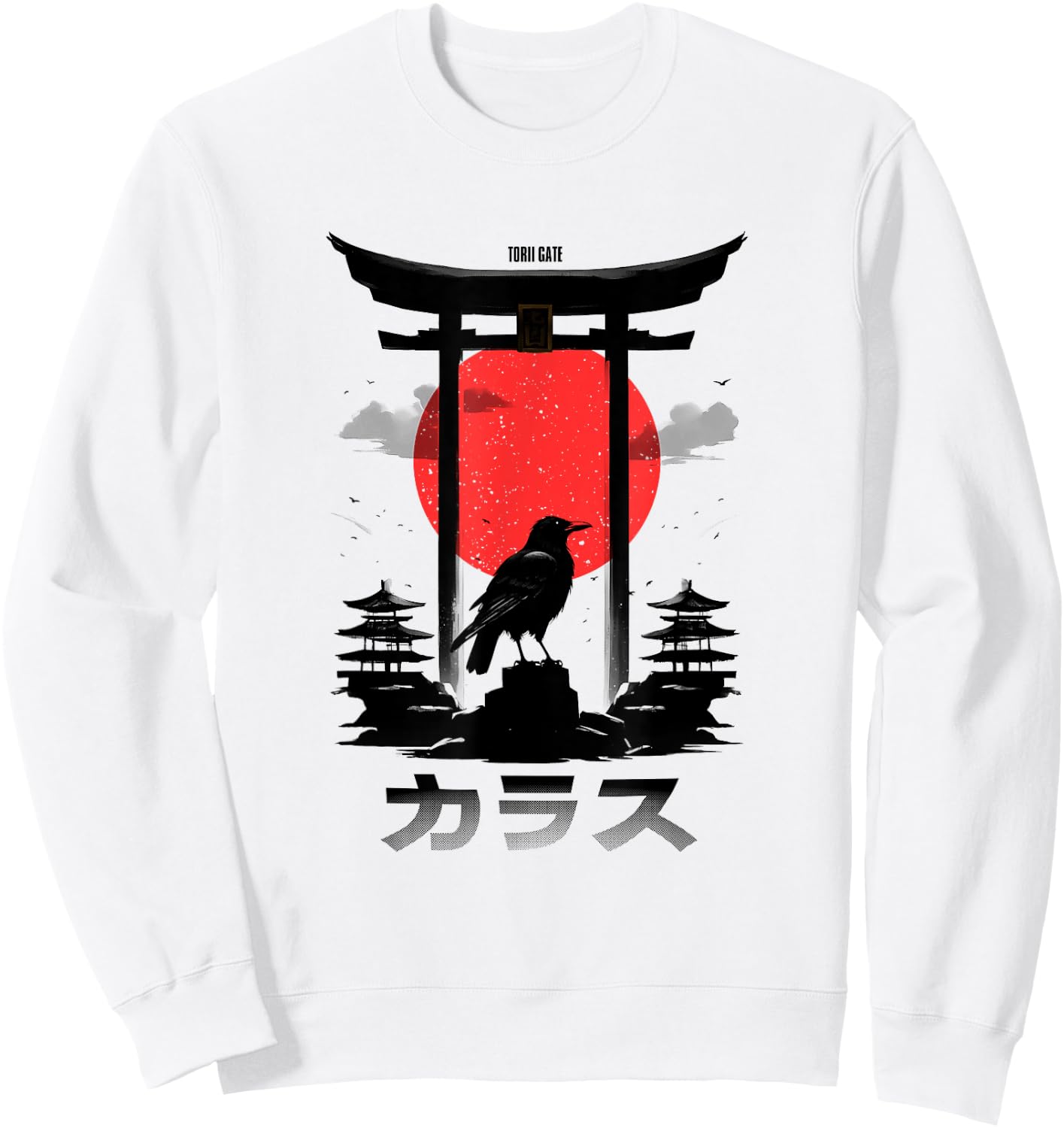 Japanese Aesthetic Red Rising Sun Raven Torii Gate Shinto Sweatshirt - Sweatshirt | White