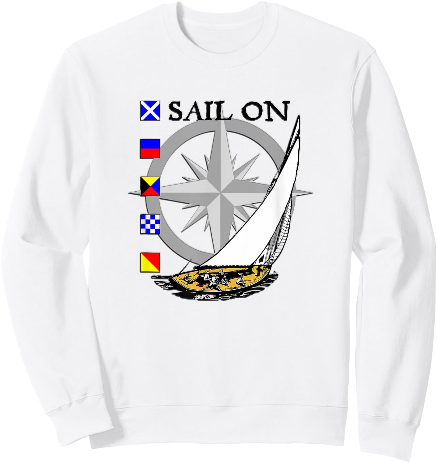 Sailing Racing Boat with Nautical Flags and Compass Sweatshirt - Sweatshirt | White