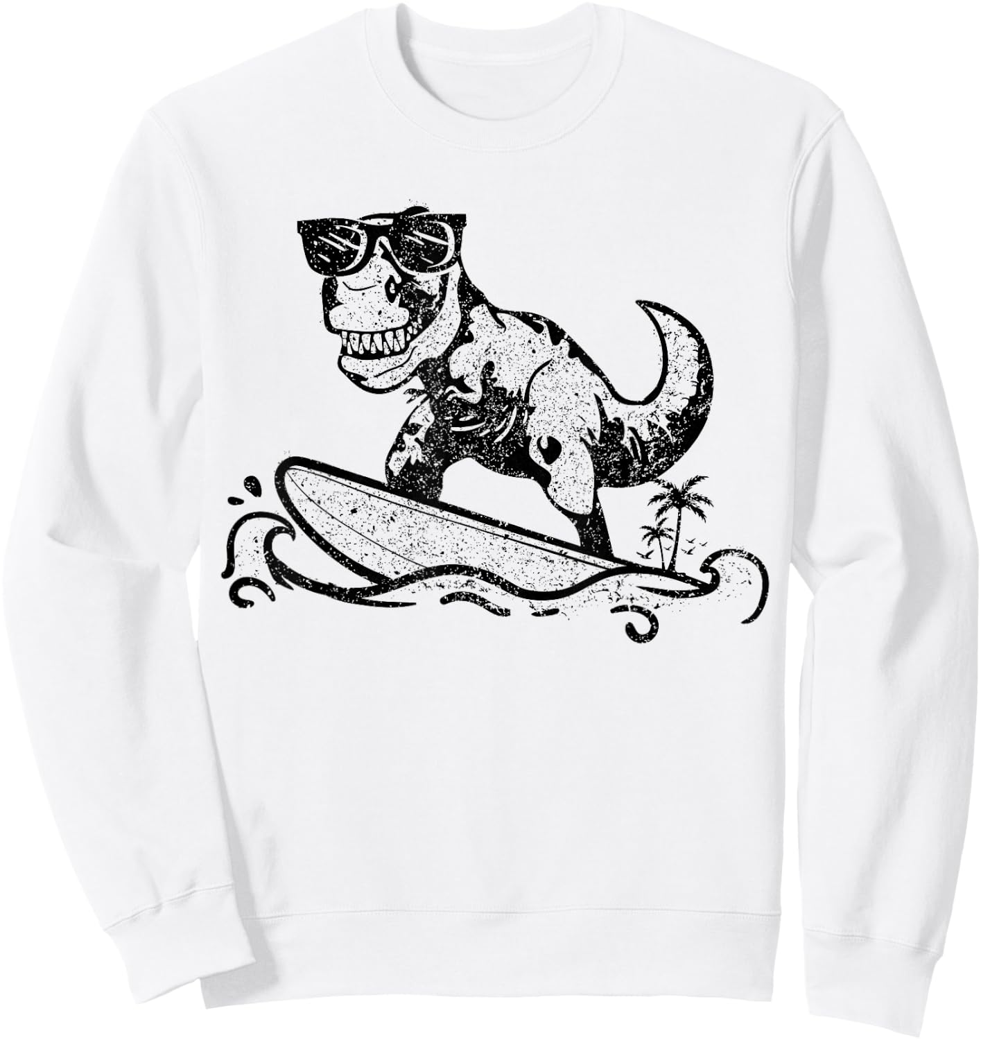 Funny Dinosaur Surfing Surf Surfer Hawaii T-Rex Dino Lover Sweatshirt - Sweatshirt | White