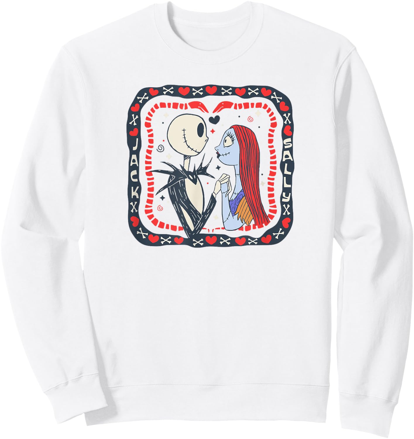 Amazon Essentials Nightmare Before Christmas Jack and Sally Valentine's Day Sweatshirt - Sweatshirt | White