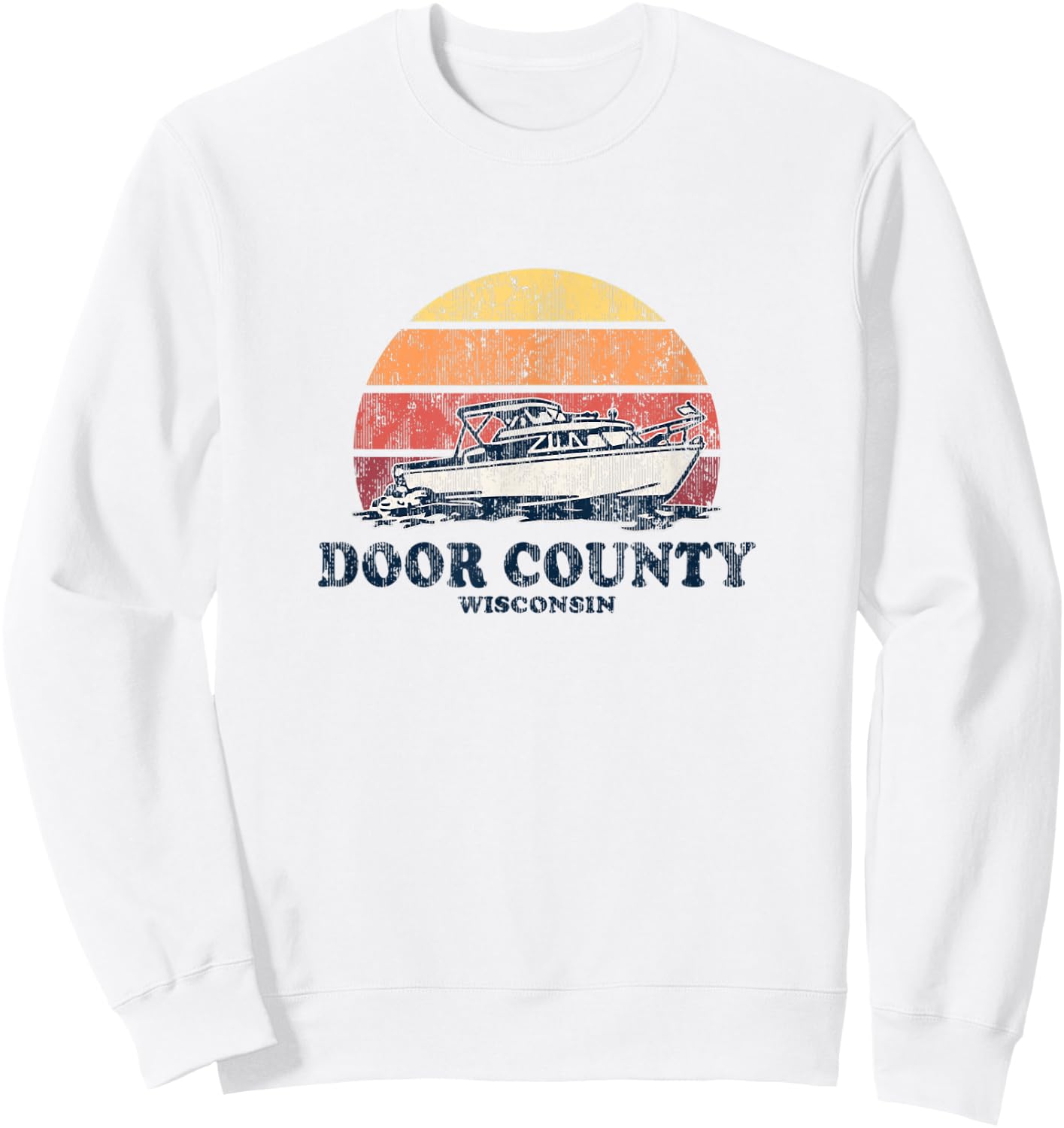 Door County WI Vintage Boating 70s Retro Boat Design Sweatshirt - Sweatshirt | White