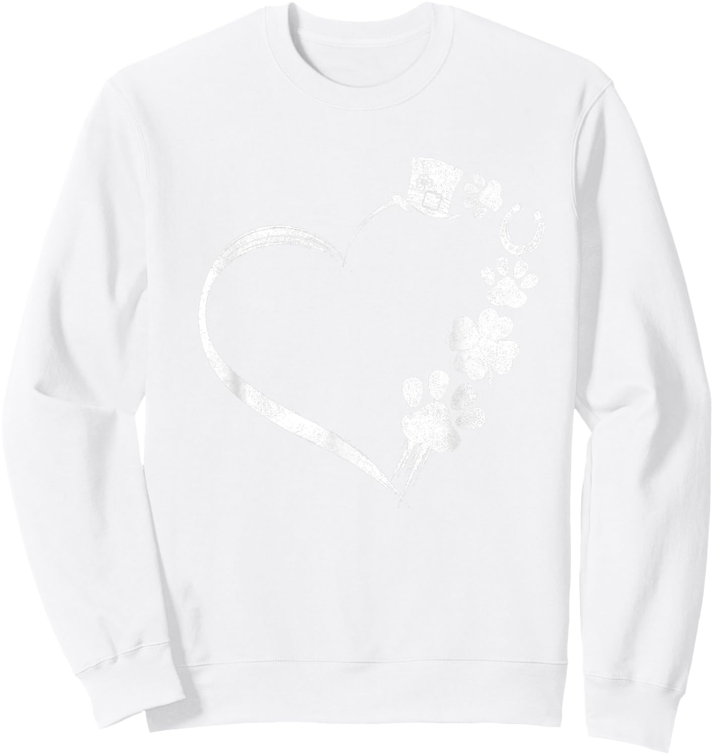 Cute Dogs Paw Shamrock Horseshoe Print Heart St Patricks Day Sweatshirt - Sweatshirt | White
