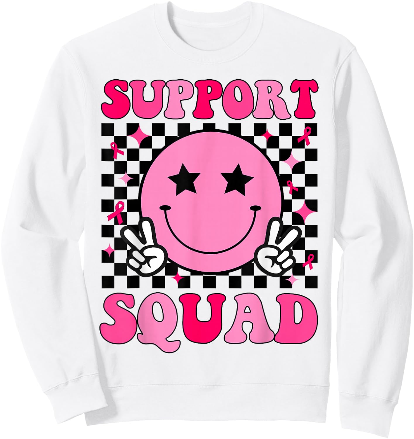 Retro Groovy Support Squad Breast Cancer Awareness Sweatshirt - Sweatshirt | White