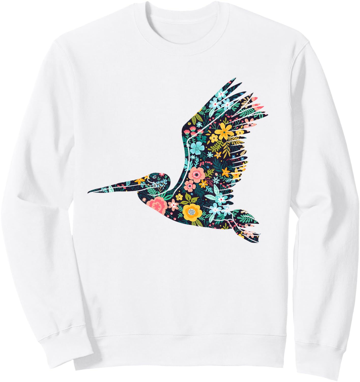 Floral Pelican Silhouette Girls Graphic Sweatshirt - Sweatshirt | White